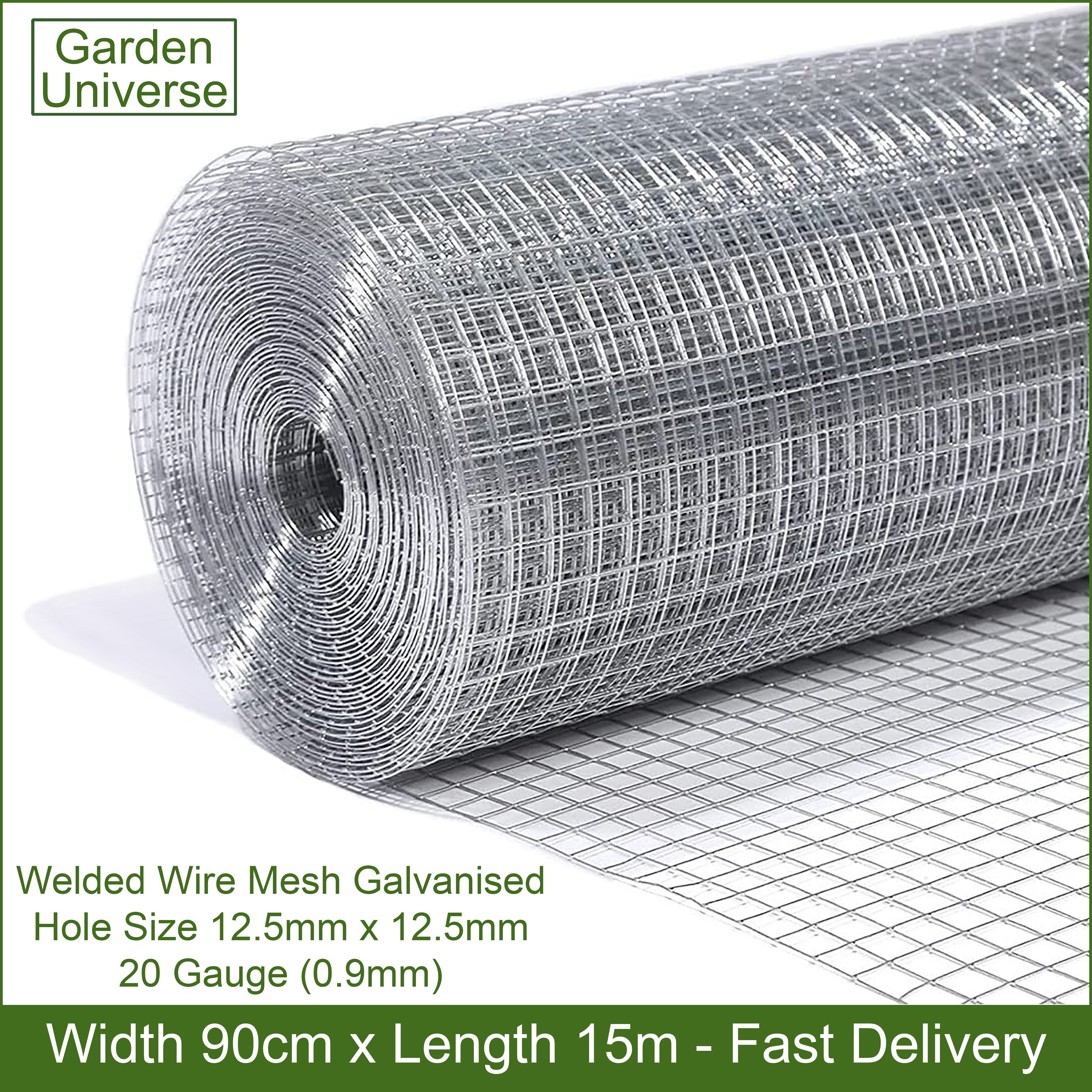 Welded Wire Mesh Galvanised Garden Universe Hole Size 12.5mm x 12.5mm (1/2"x 1/2") H 90cm x L 15m Garden Fence W01-8