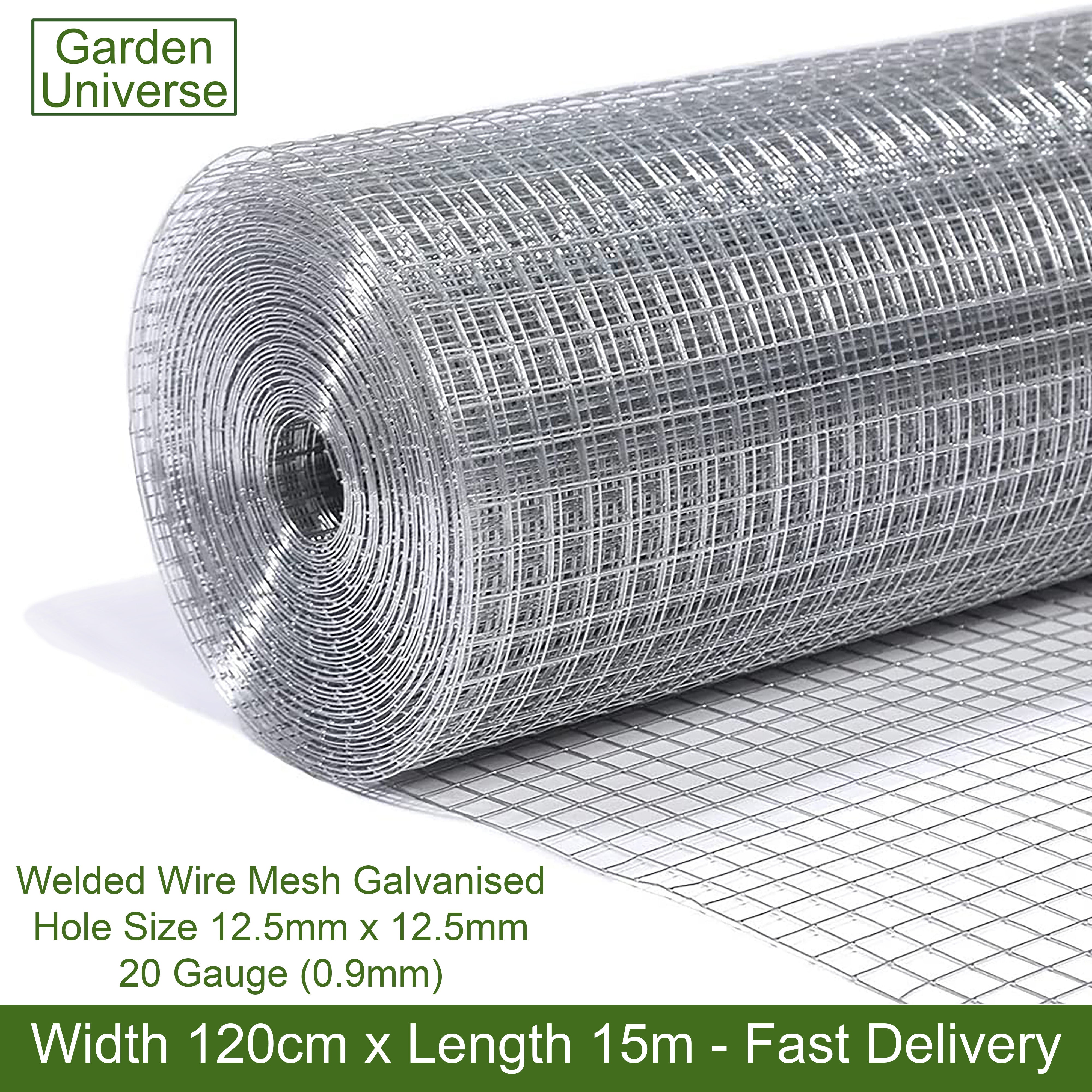Welded Wire Mesh Galvanised Garden Universe Hole Size 12.5mm x 12.5mm (1/2"x1/2") H 120cm x L 15m Garden Fence W01-9