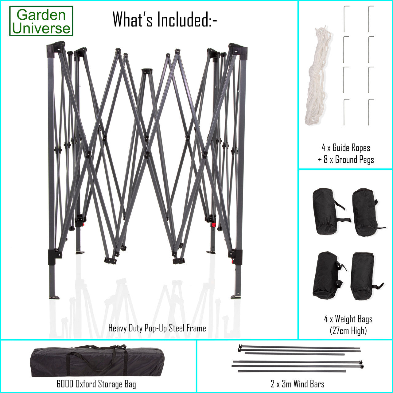Gazebo 3m x 3m Pop Up in Black with Heavy Duty Frame GAZ3x3-Black