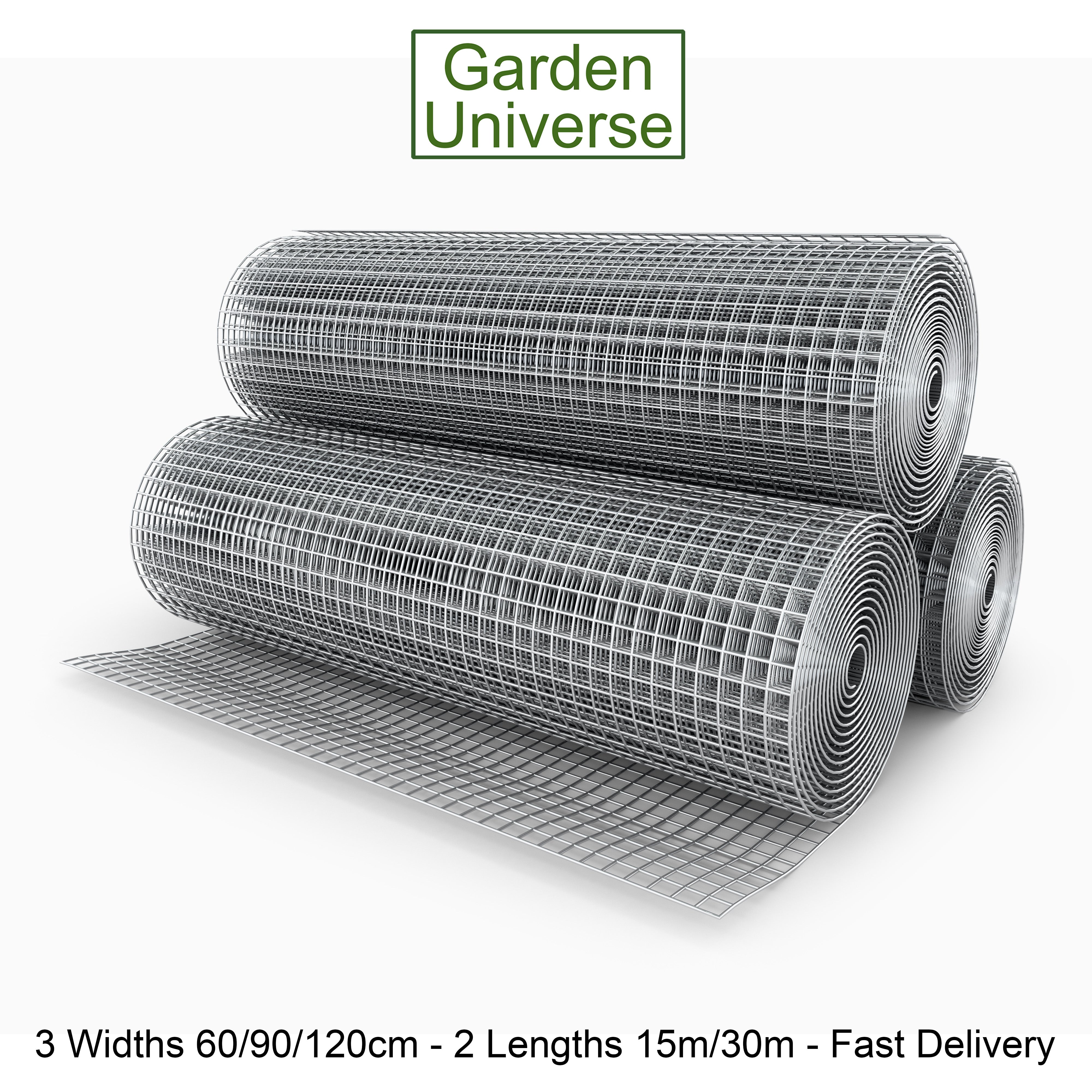 Welded Wire Mesh Galvanised Garden Universe Hole Size 12.5mm x 12.5mm (1/2"x1/2") H 120cm x L 15m Garden Fence W01-9