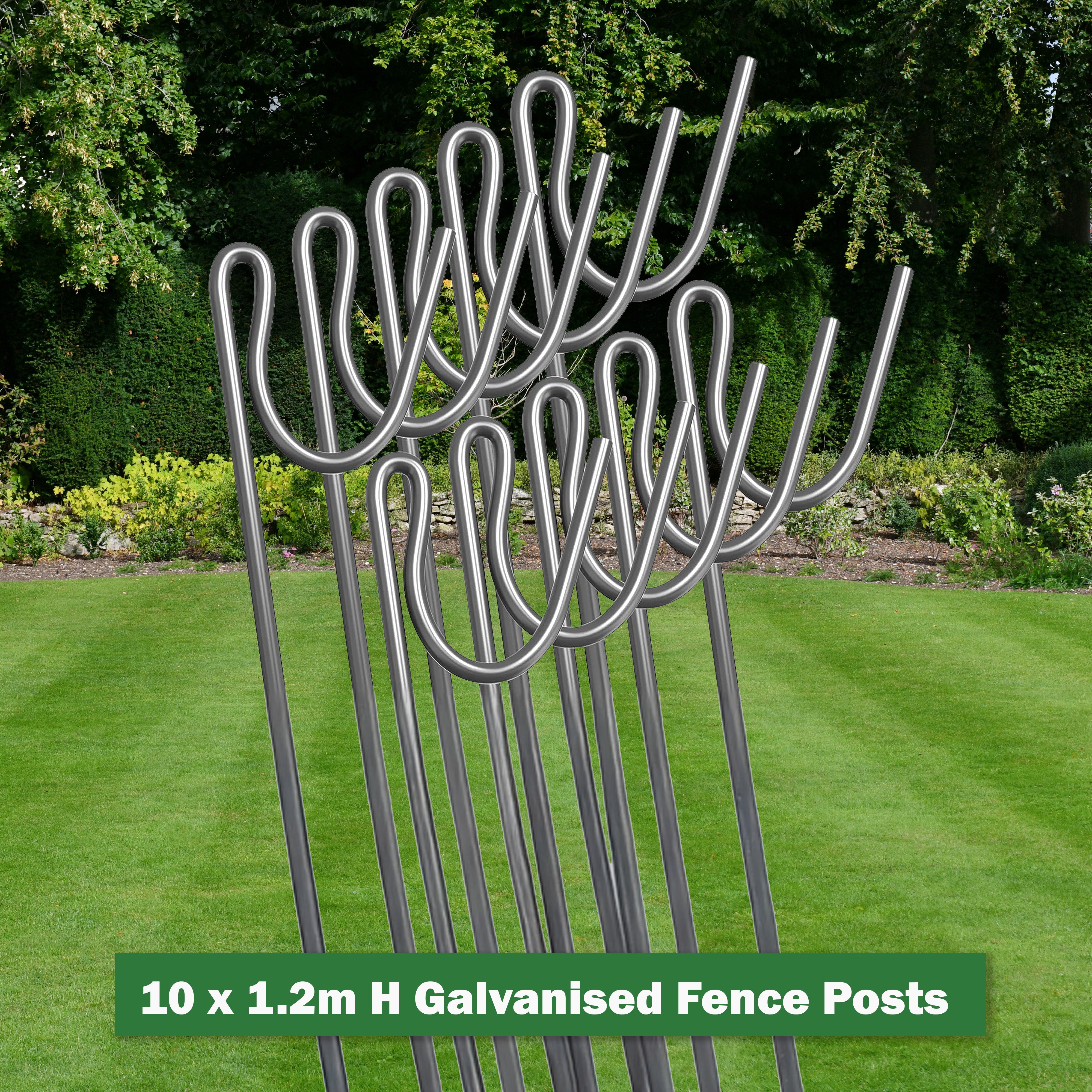 Garden Universe 120cm Galvanised Steel Fence Pins x 10 barrier fencing, Galvanised Steel Fence Posts WFP04