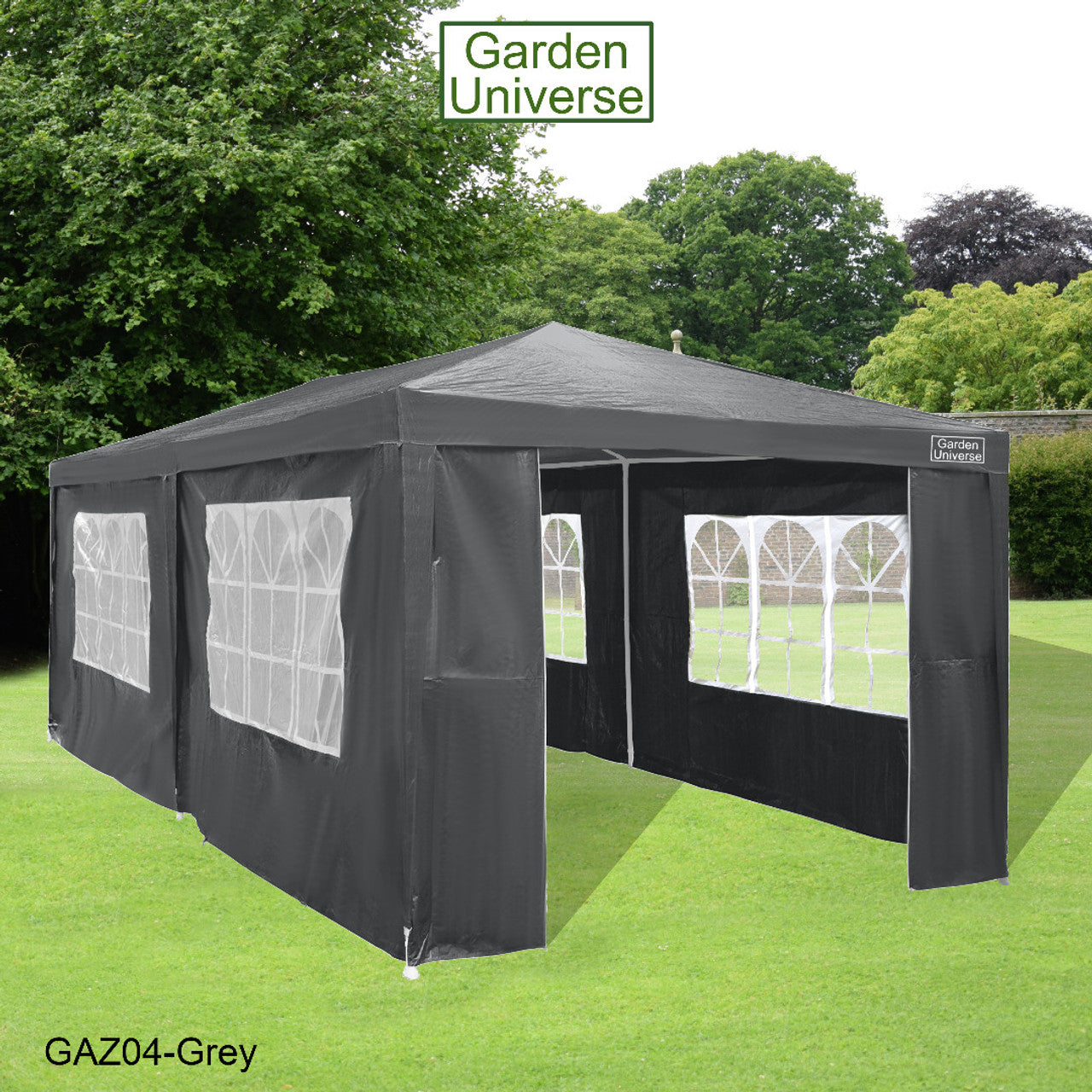 Gazebo 3m x 6m Party Tent with Four Walls Steel Frame XL Marquee - GAZ04-Grey