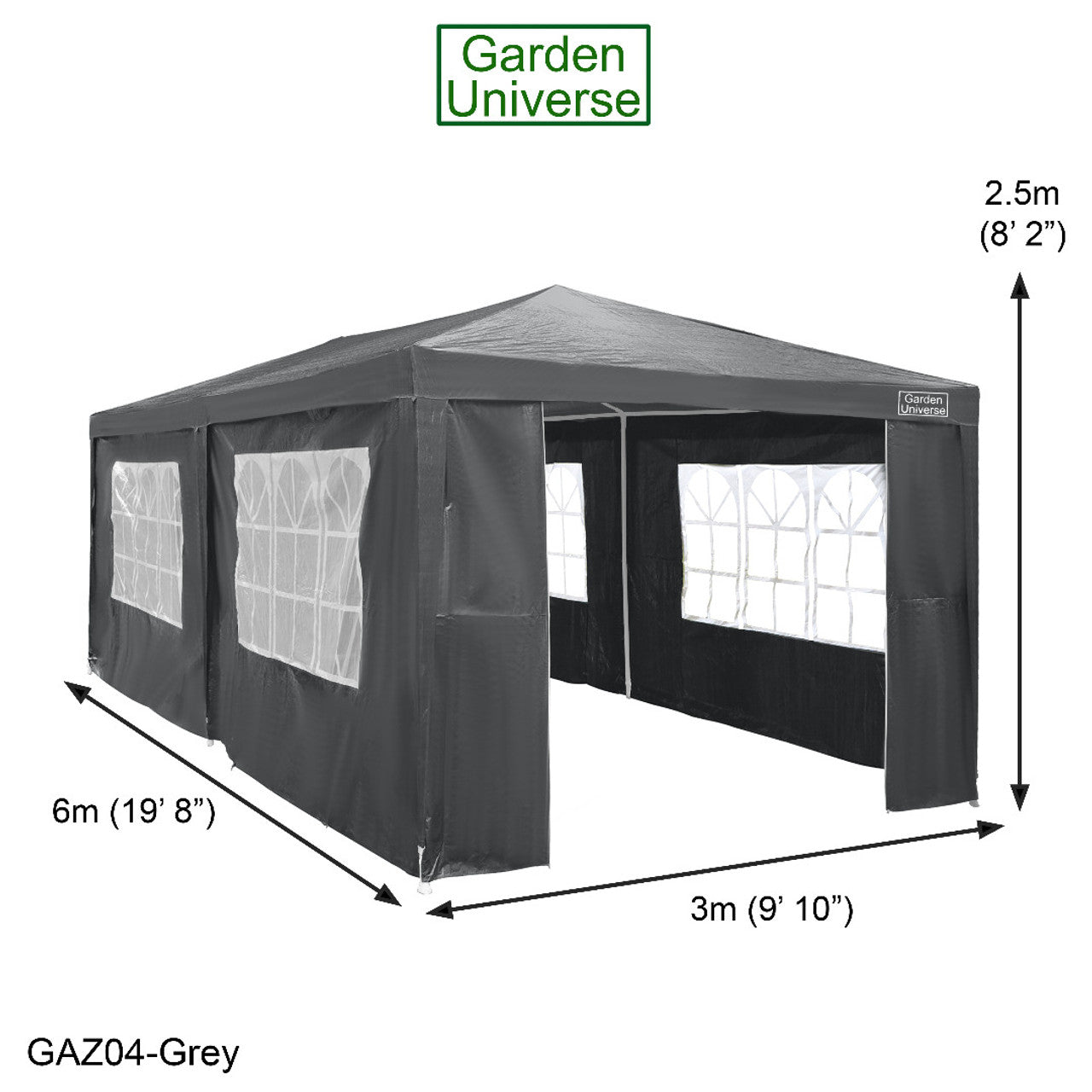 Gazebo 3m x 6m Party Tent with Four Walls Steel Frame XL Marquee - GAZ04-Grey