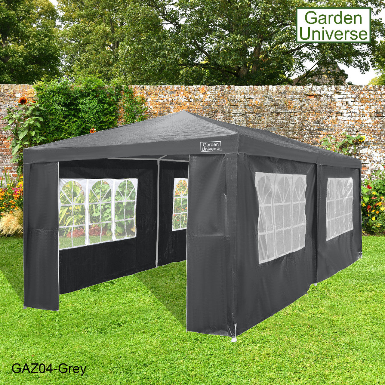 Gazebo 3m x 6m Party Tent with Four Walls Steel Frame XL Marquee - GAZ04-Grey