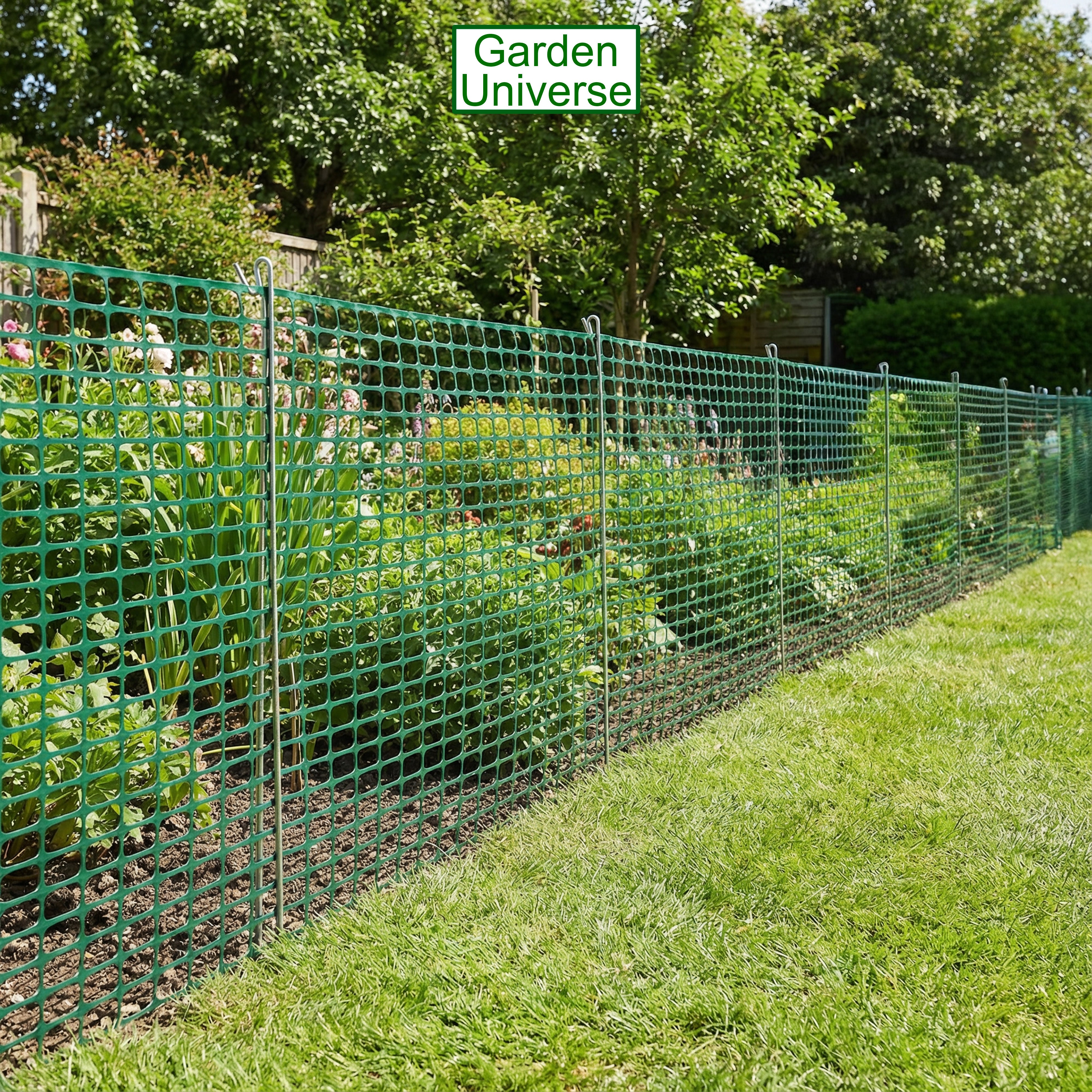 Garden Universe Barrier Fencing Green H 1m x L 25m with Galvanised Steel Fence Pins x 10  WBF02 + WFP04