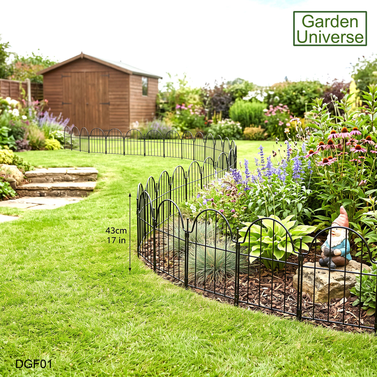 Garden Universe Decorative Metal Garden Fence 43cm High No Dig Border Edging Animal Barrier 3.3m 10 Panels - DGF01