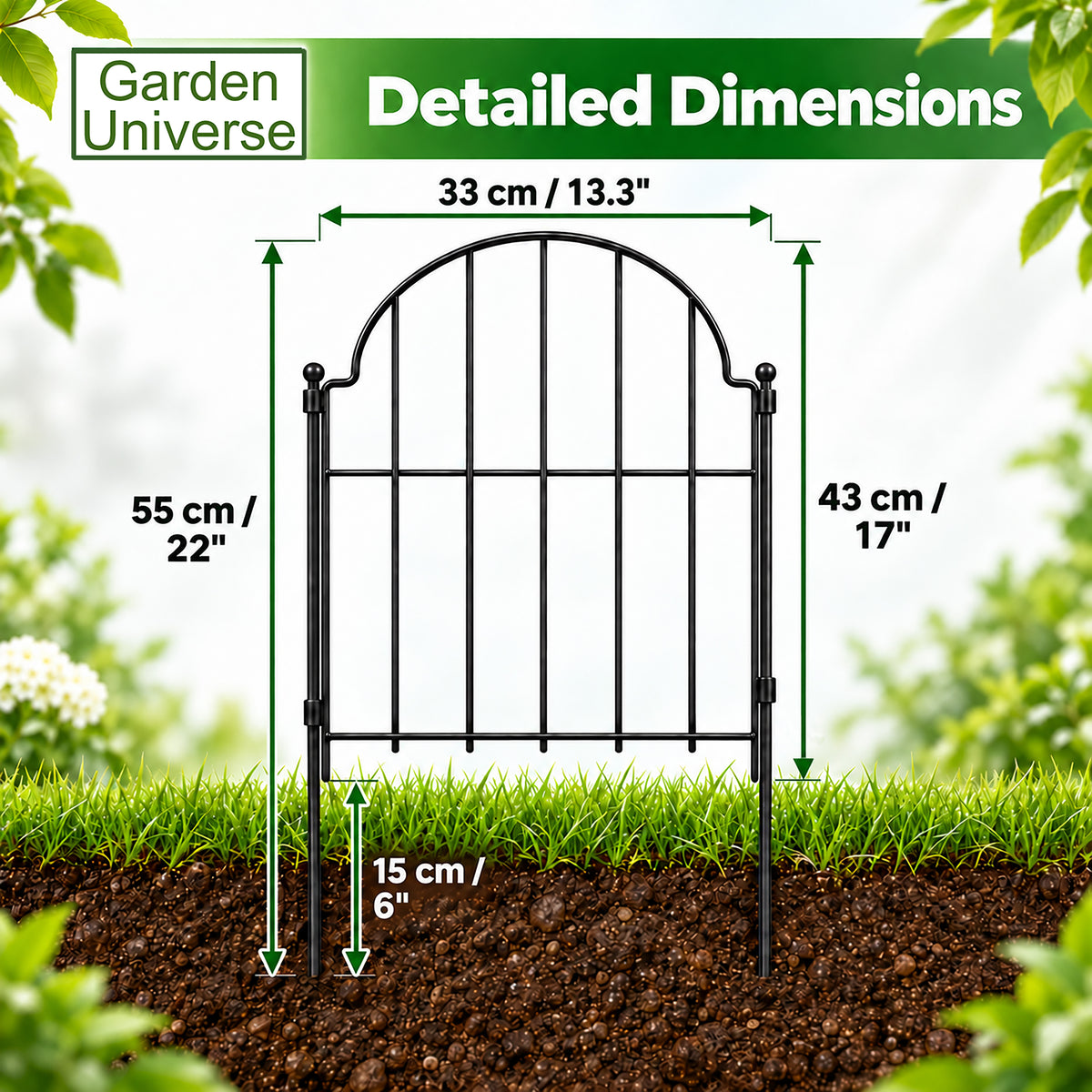 Garden Universe Decorative Metal Garden Fence 43cm High No Dig Border Edging Animal Barrier 3.3m 10 Panels - DGF01