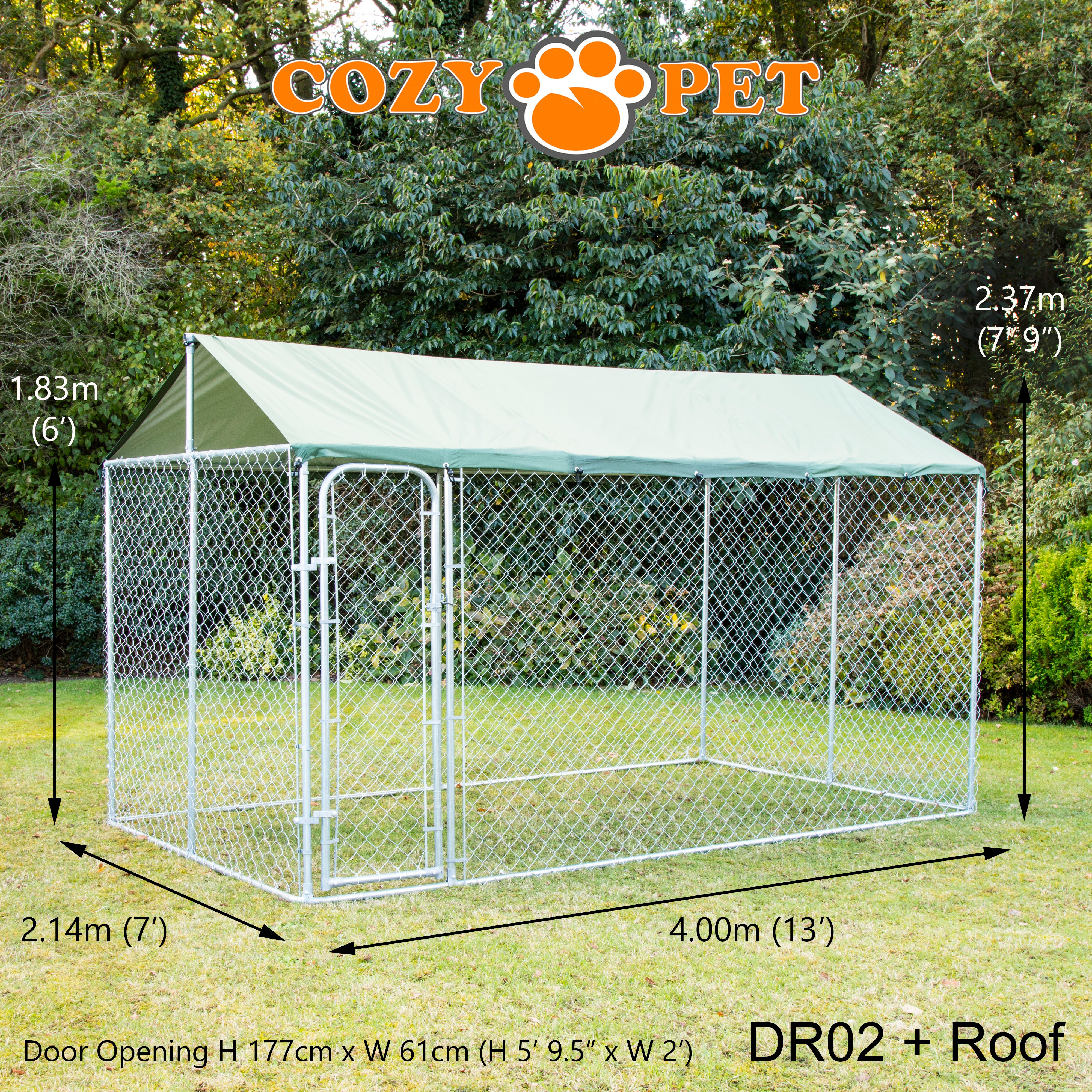 Dog Run with Roof 13ft x 7ft Model DR02 + Roof