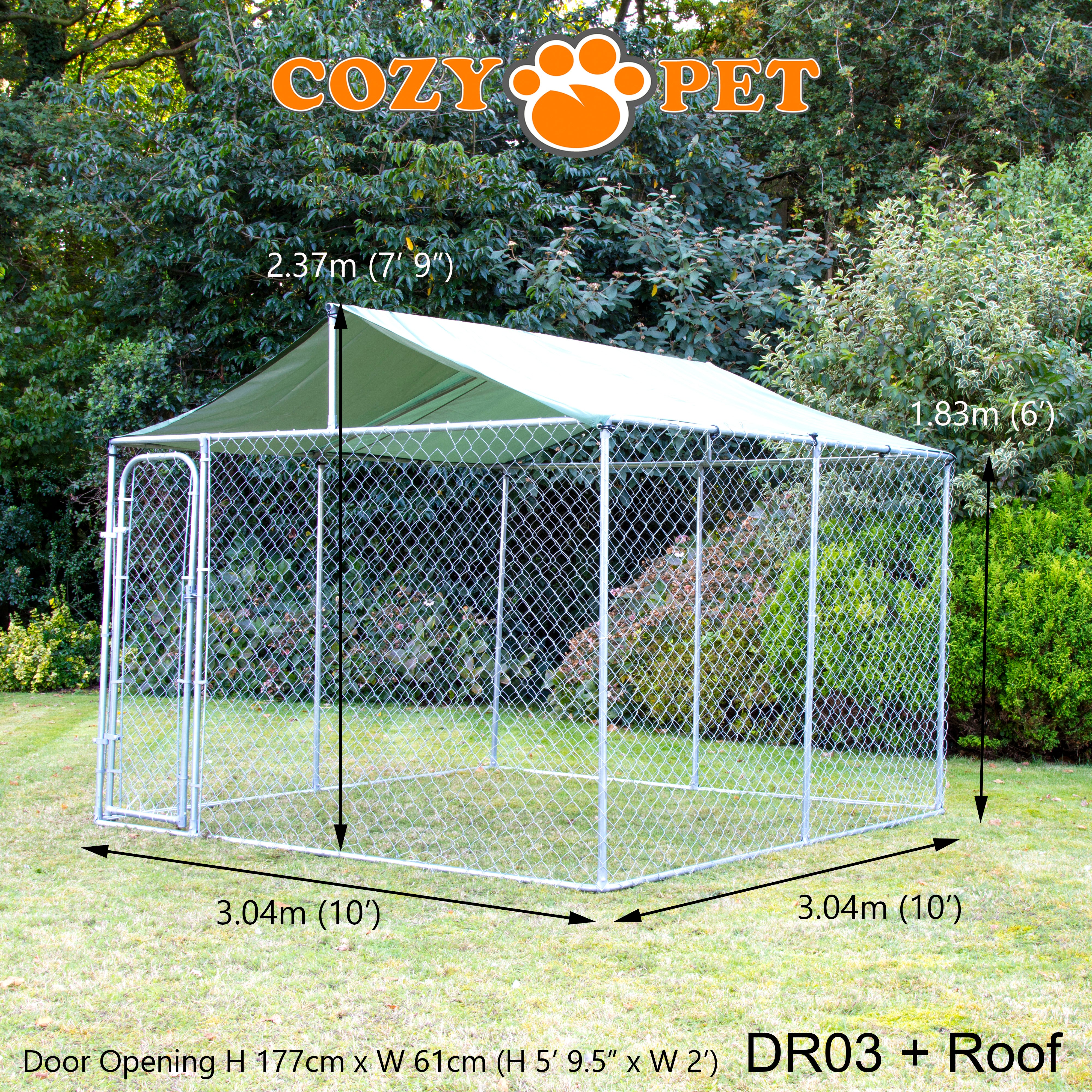 Dog Run with Roof 10ft x 10ft Model DR03 + Roof