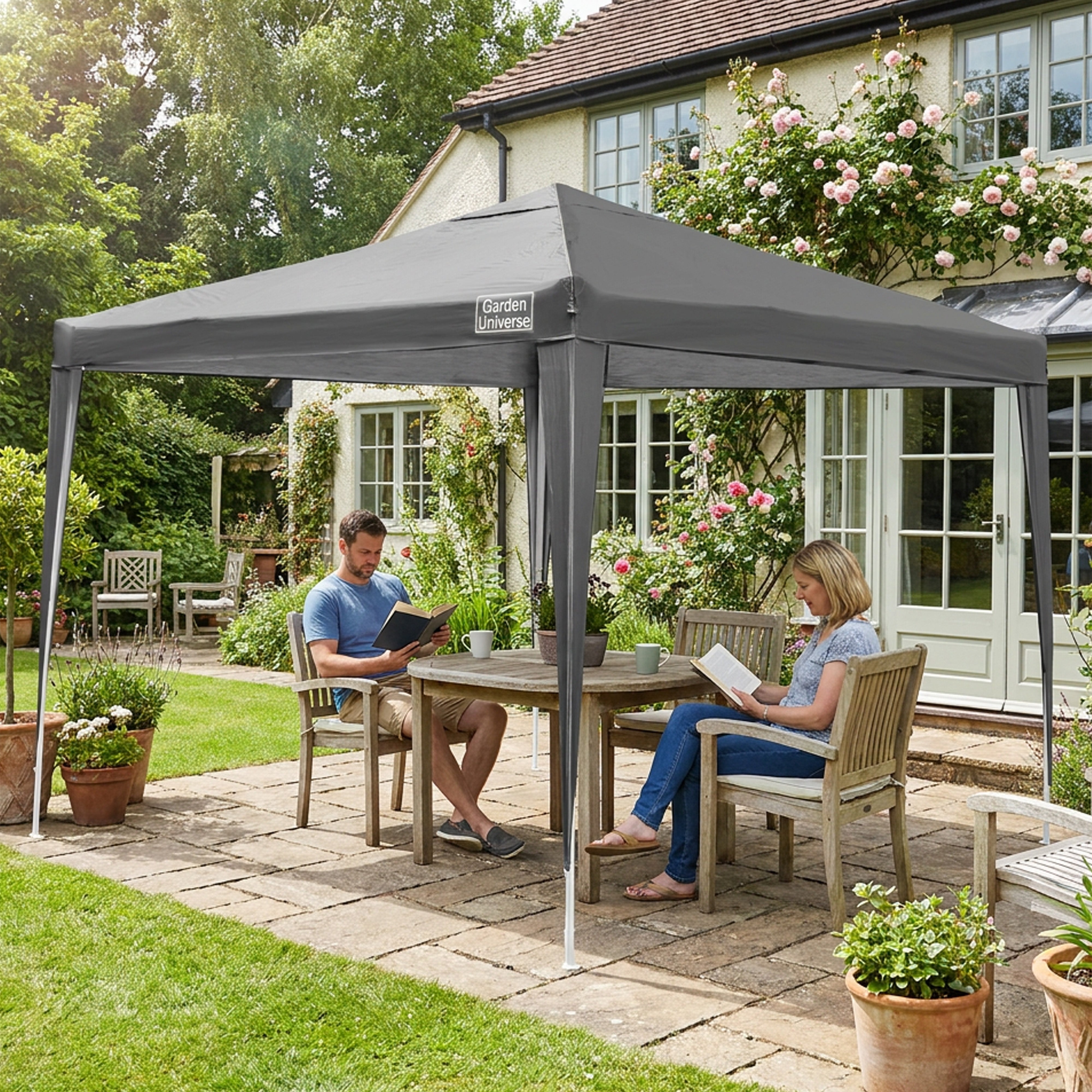 Gazebo 3 x 3m Steel Frame Marquee Canopy Party Tent Black (No Walls) GAZ01-Grey