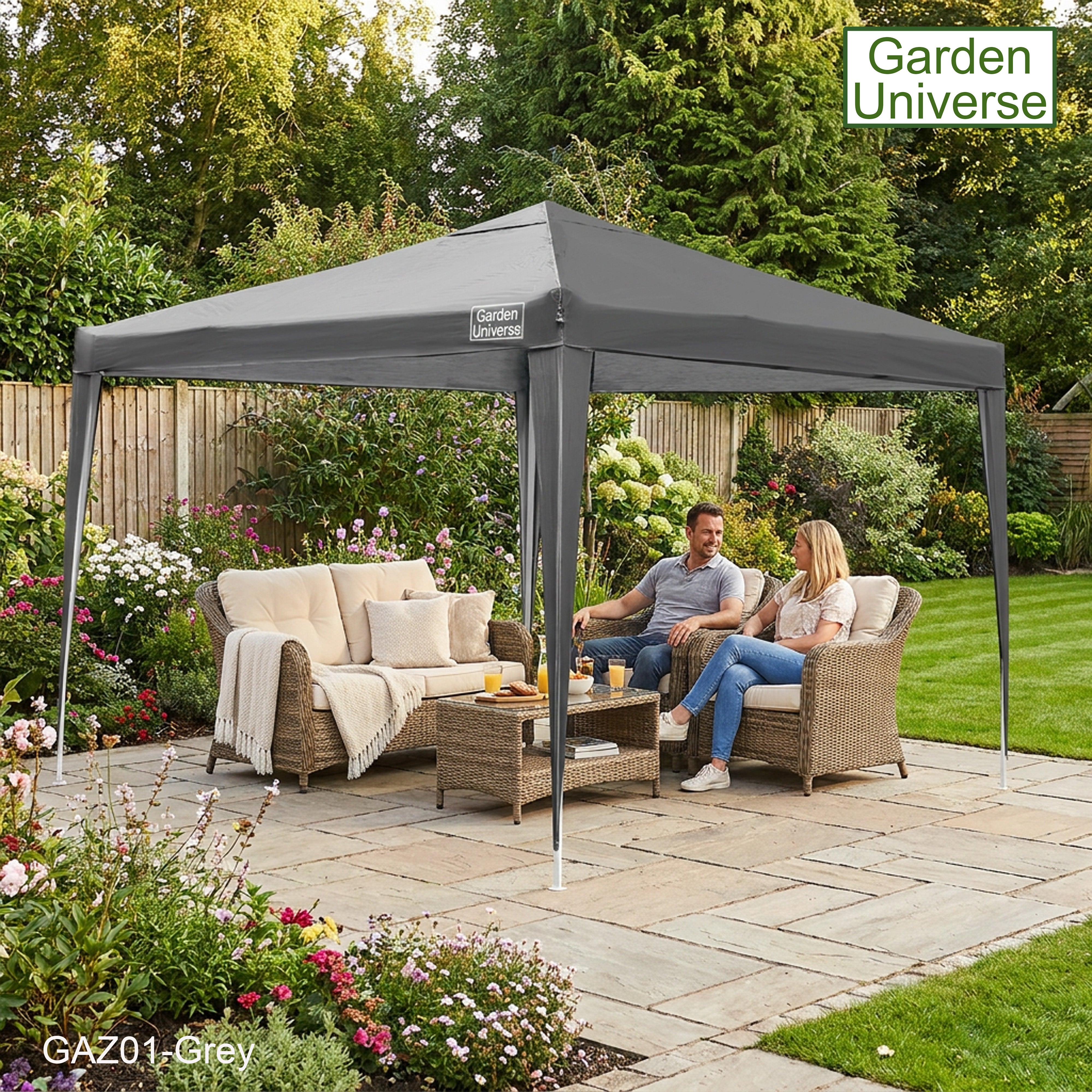 Gazebo 3 x 3m Steel Frame Marquee Canopy Party Tent Black (No Walls) GAZ01-Grey