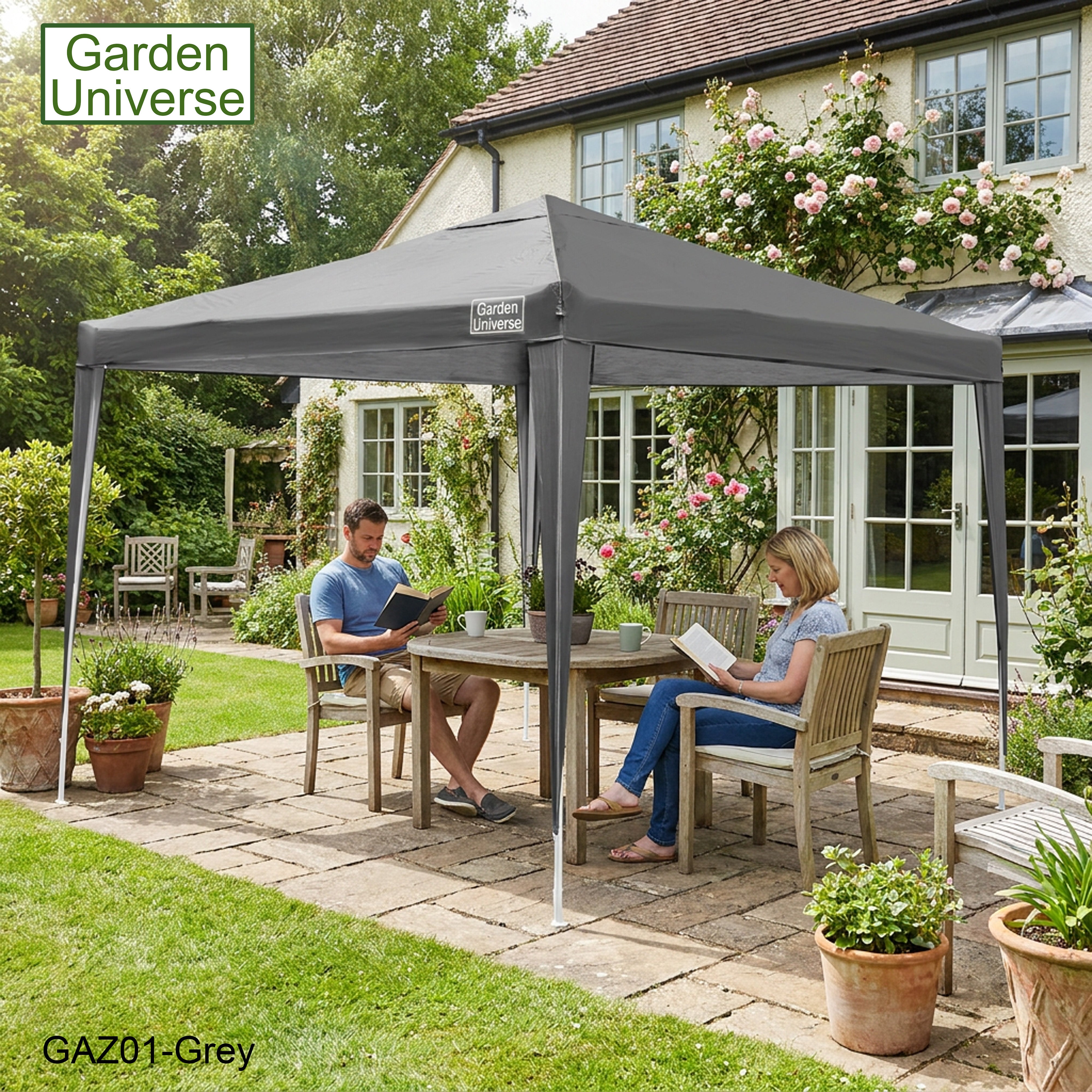 Gazebo 3 x 3m Steel Frame Marquee Canopy Party Tent Black (No Walls) GAZ01-Grey