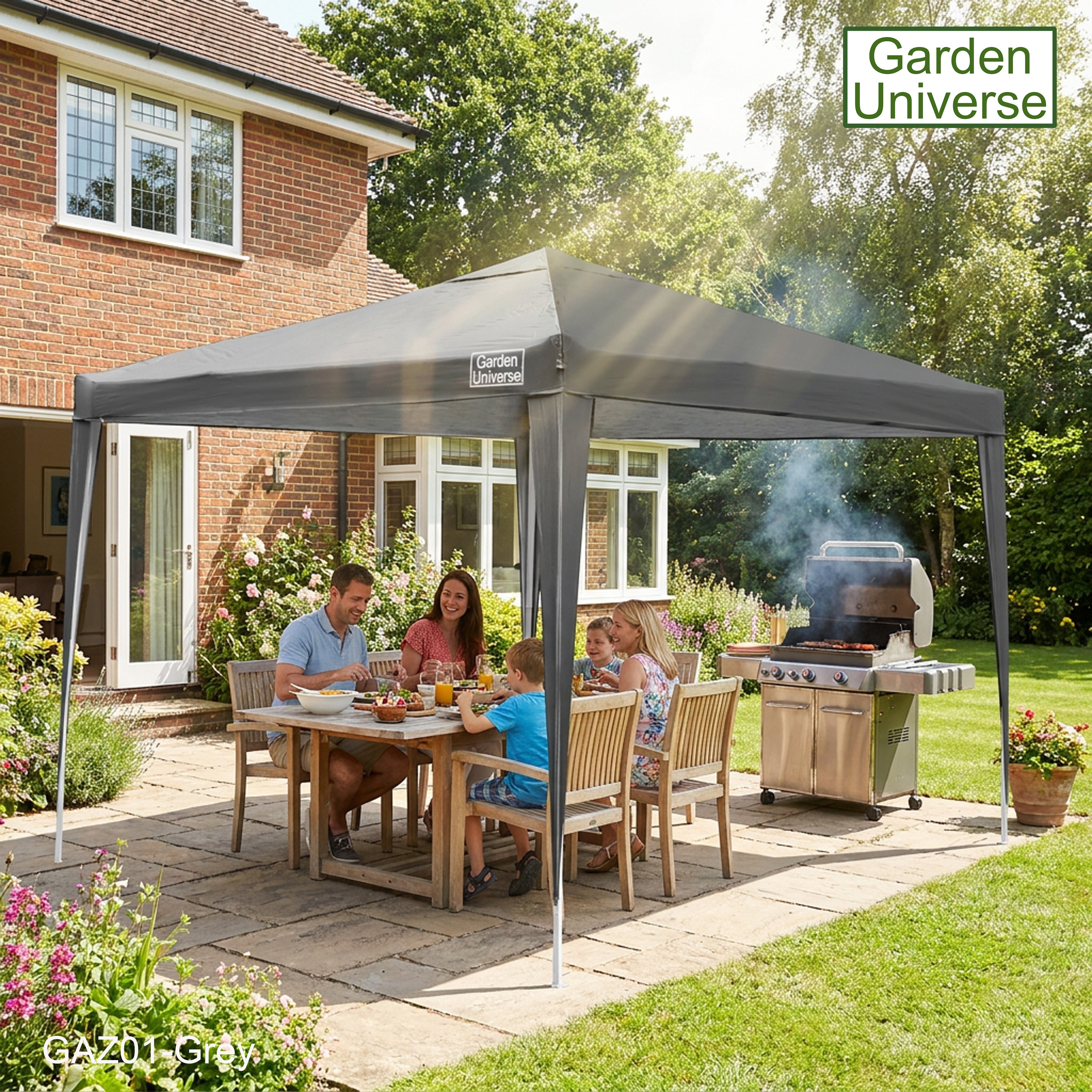 Gazebo 3 x 3m Steel Frame Marquee Canopy Party Tent Black (No Walls) GAZ01-Grey