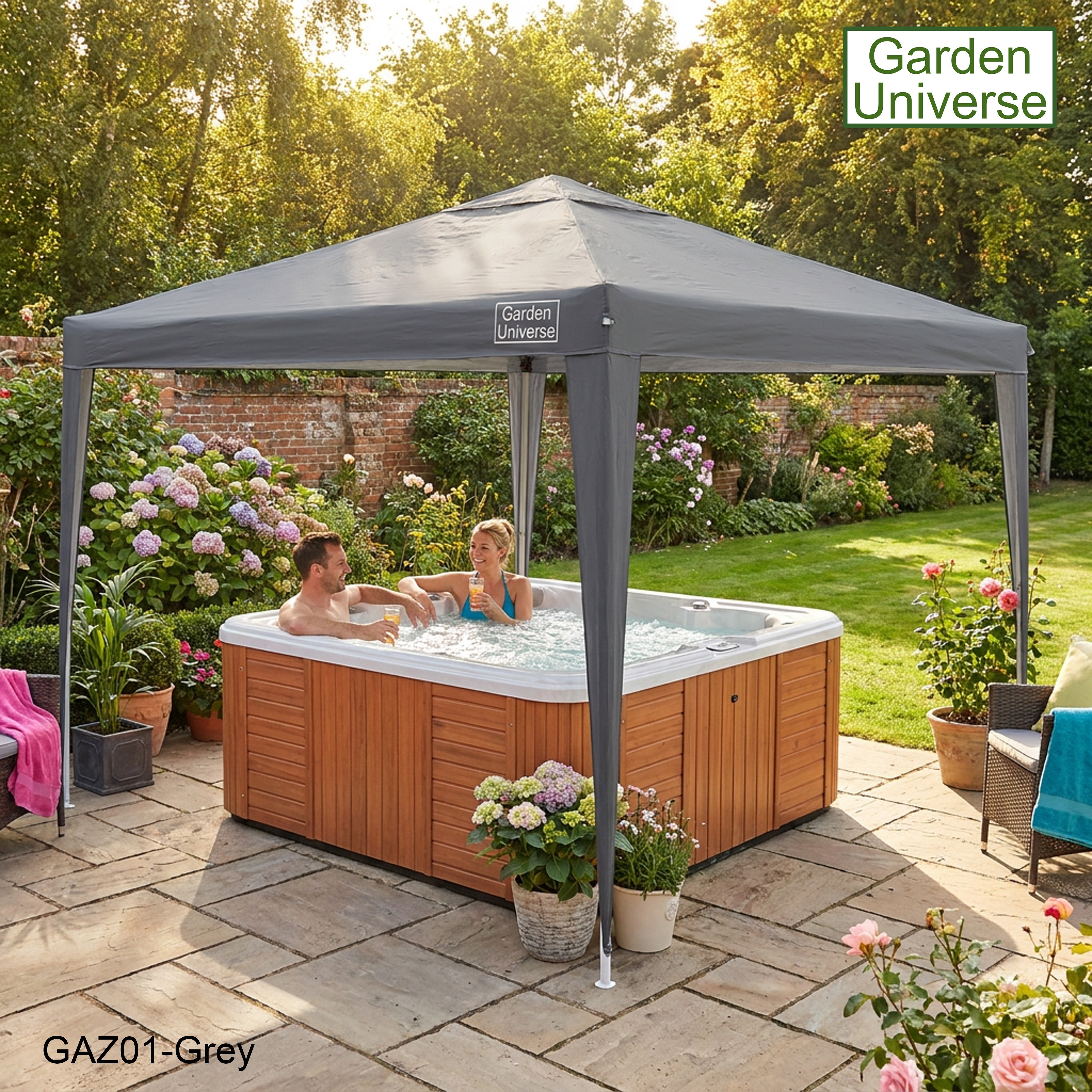 Gazebo 3 x 3m Steel Frame Marquee Canopy Party Tent Black (No Walls) GAZ01-Grey