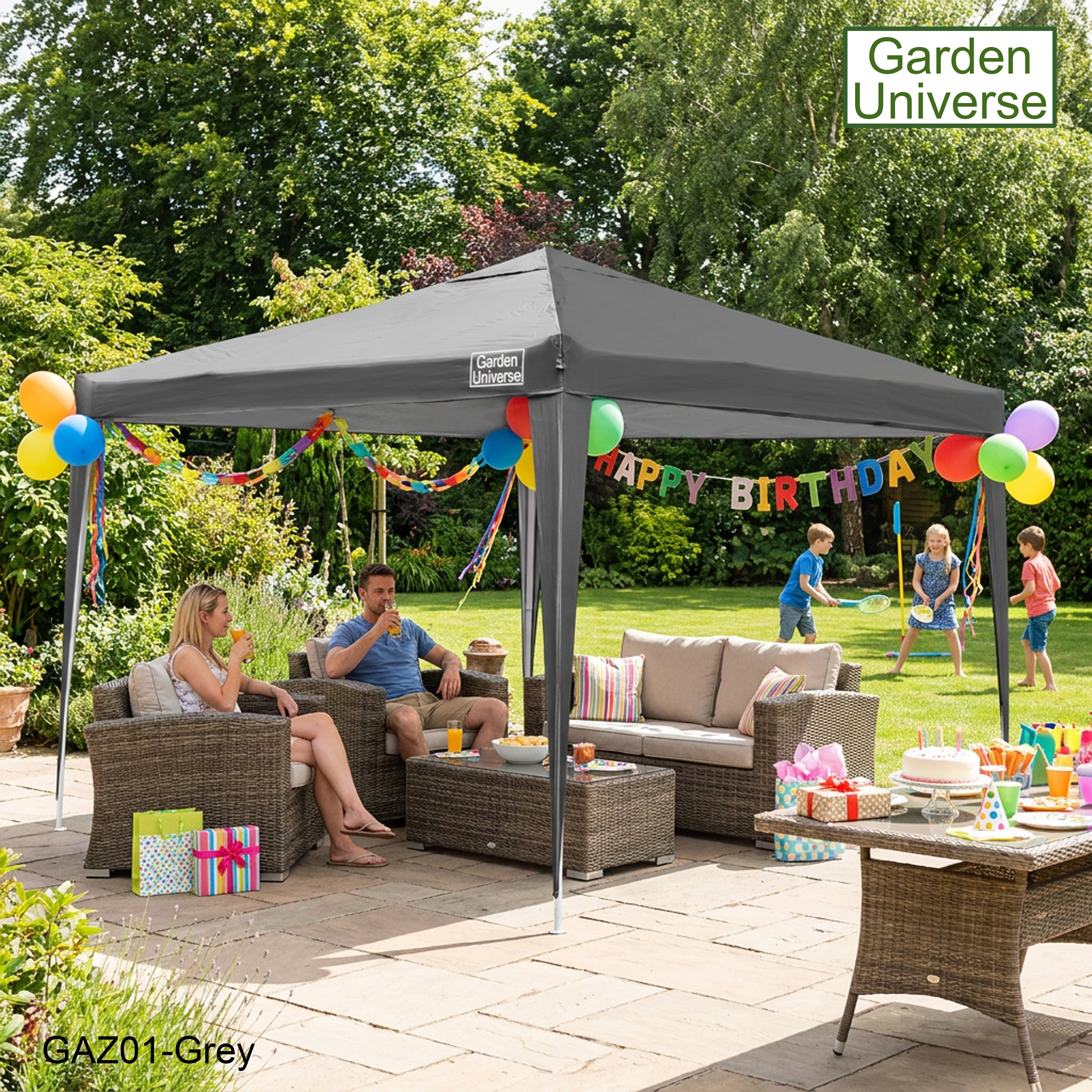 Gazebo 3 x 3m Steel Frame Marquee Canopy Party Tent Black (No Walls) GAZ01-Grey