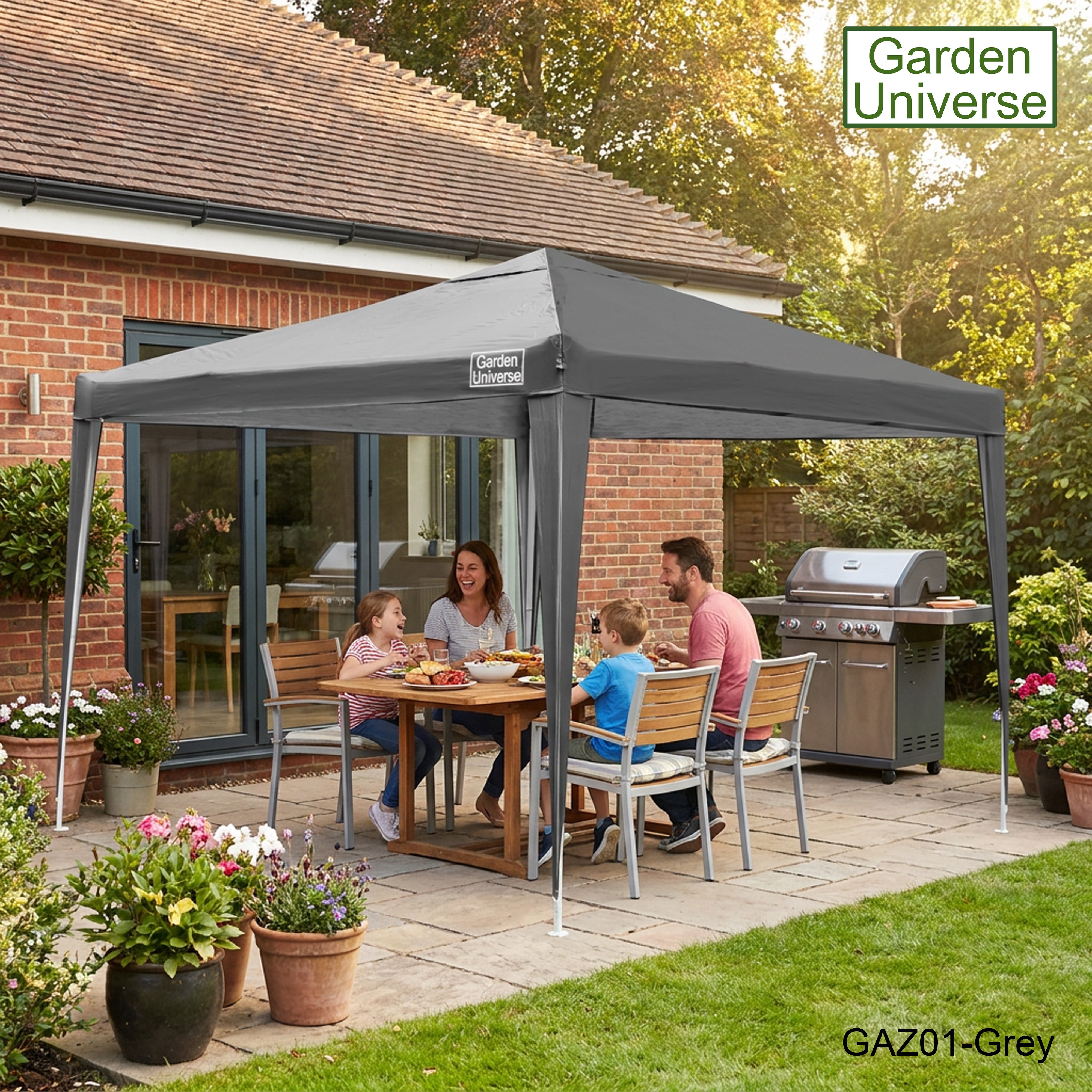 Gazebo 3 x 3m Steel Frame Marquee Canopy Party Tent Black (No Walls) GAZ01-Grey