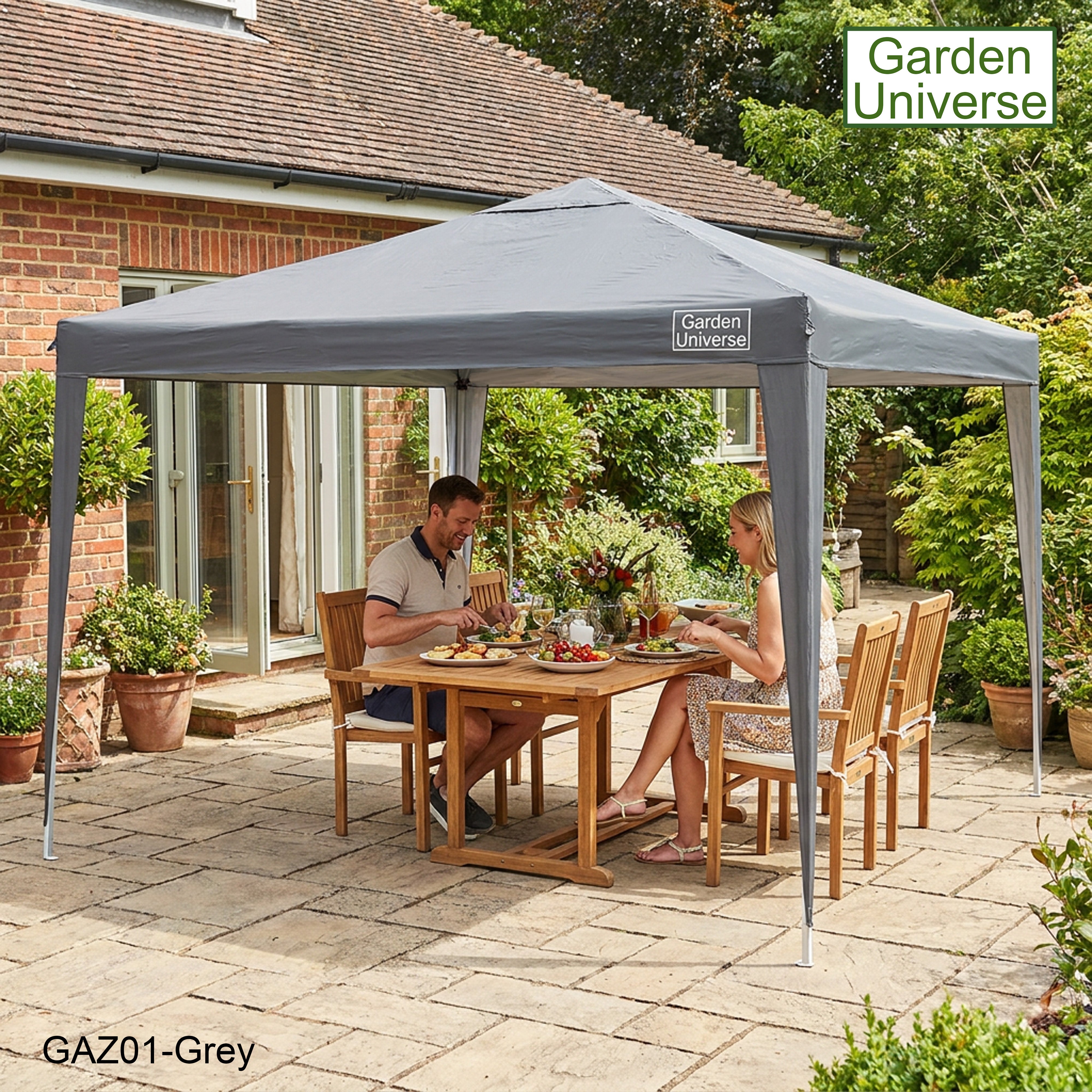 Gazebo 3 x 3m Steel Frame Marquee Canopy Party Tent Black (No Walls) GAZ01-Grey