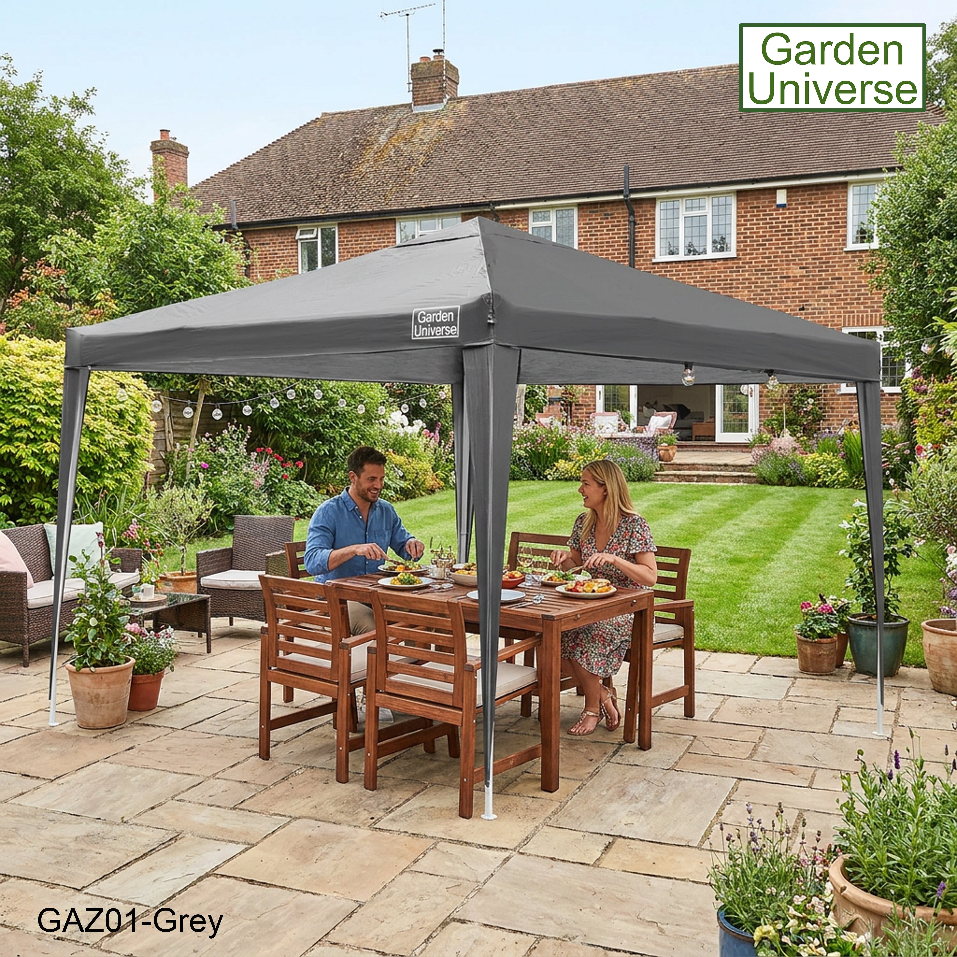 Gazebo 3 x 3m Steel Frame Marquee Canopy Party Tent Black (No Walls) GAZ01-Grey