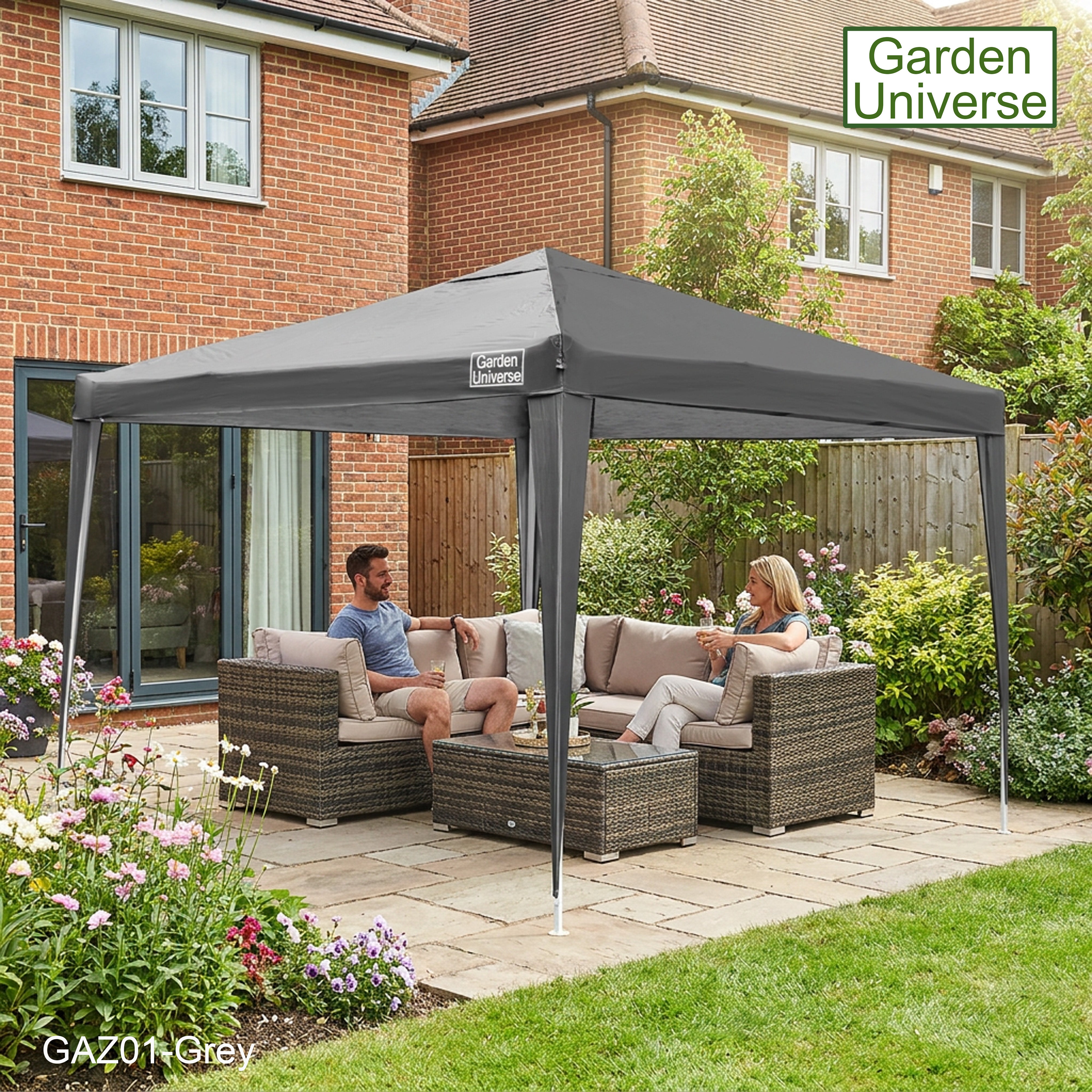 Gazebo 3 x 3m Steel Frame Marquee Canopy Party Tent Black (No Walls) GAZ01-Grey