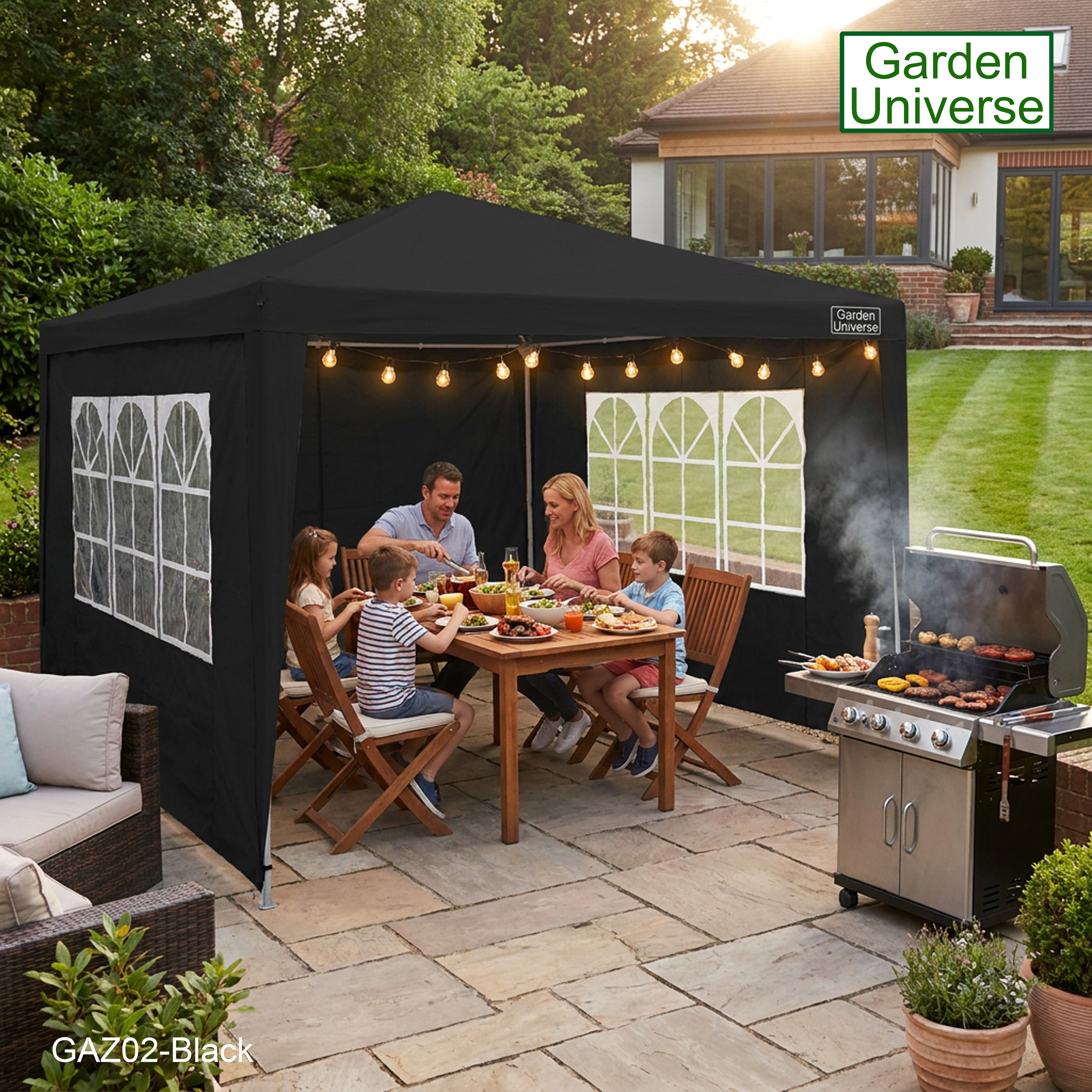 Gazebo 3 x 3m with Four Walls Steel Frame Black GAZ02-Black