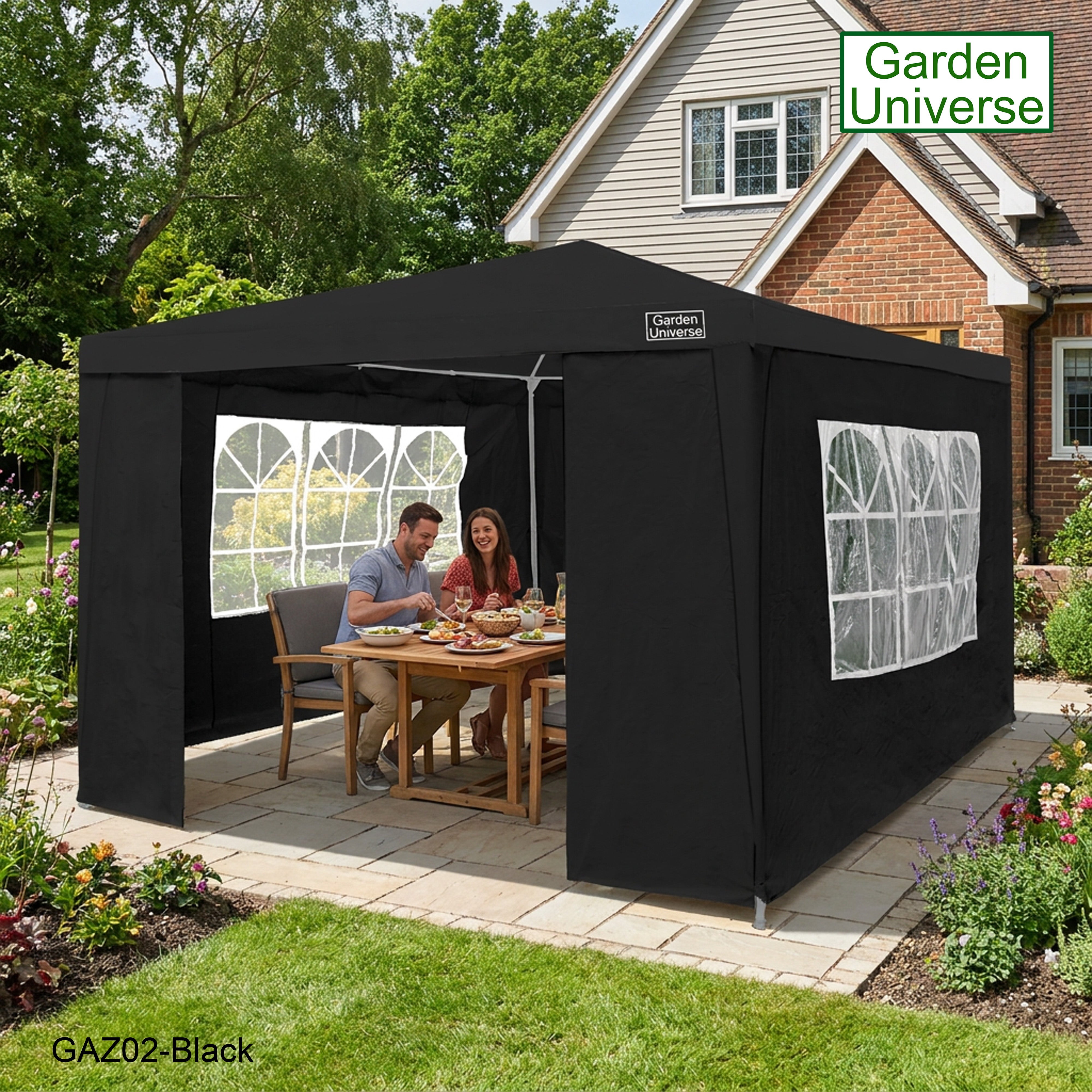Gazebo 3 x 3m with Four Walls Steel Frame Black GAZ02-Black