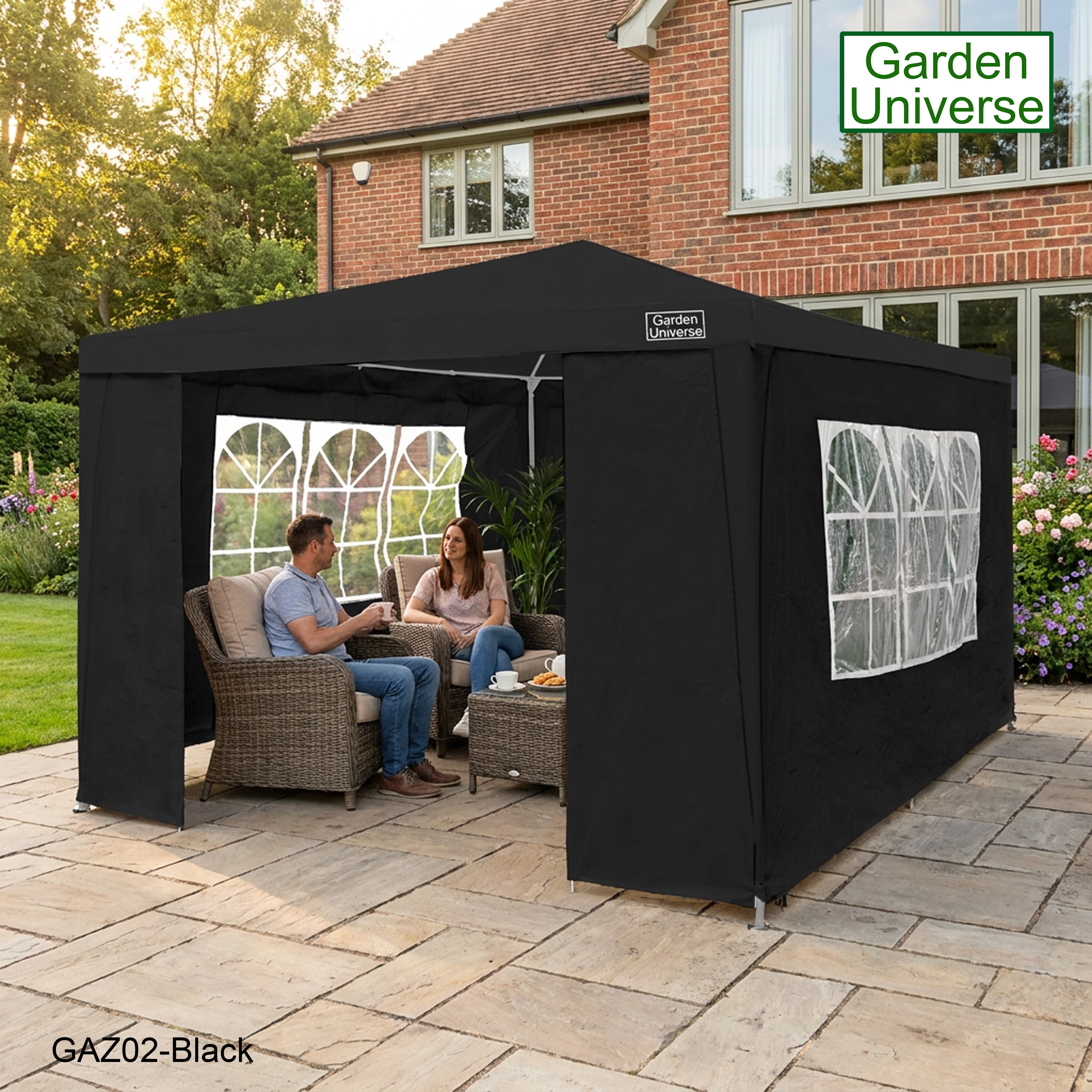 Gazebo 3 x 3m with Four Walls Steel Frame Black GAZ02-Black