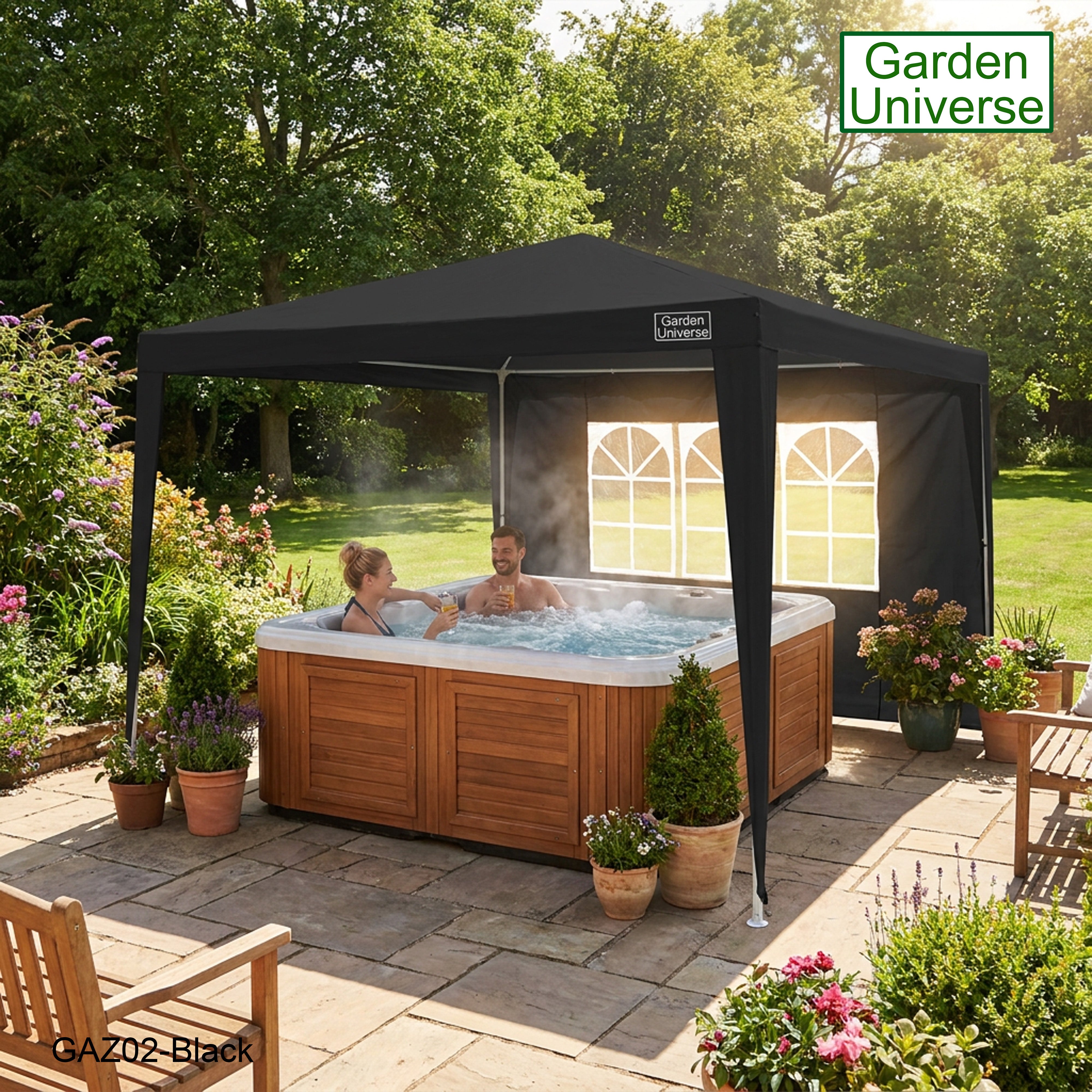 Gazebo 3 x 3m with Four Walls Steel Frame Black GAZ02-Black