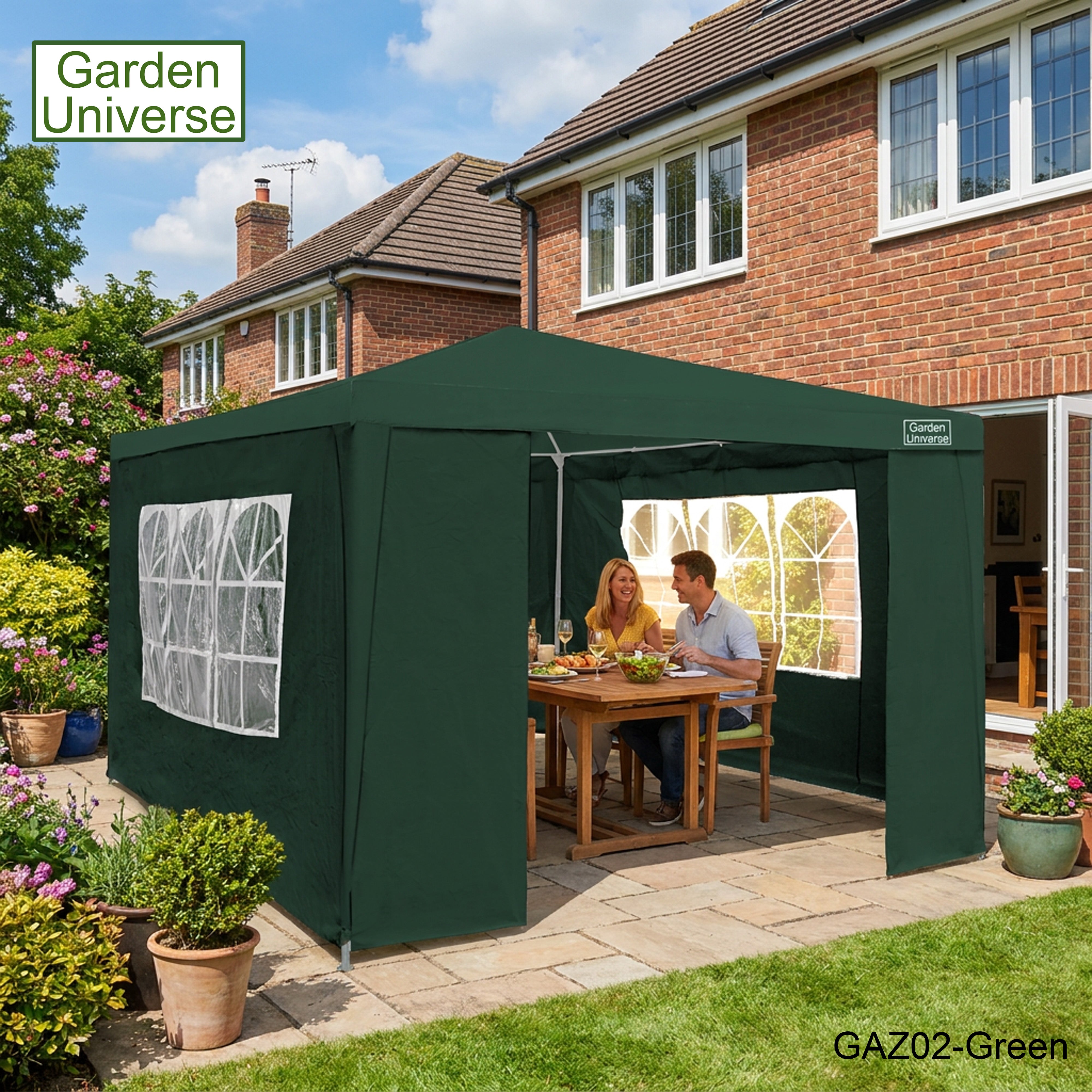 Gazebo 3 x 3m with Four Walls Steel Frame Green GAZ02-Green