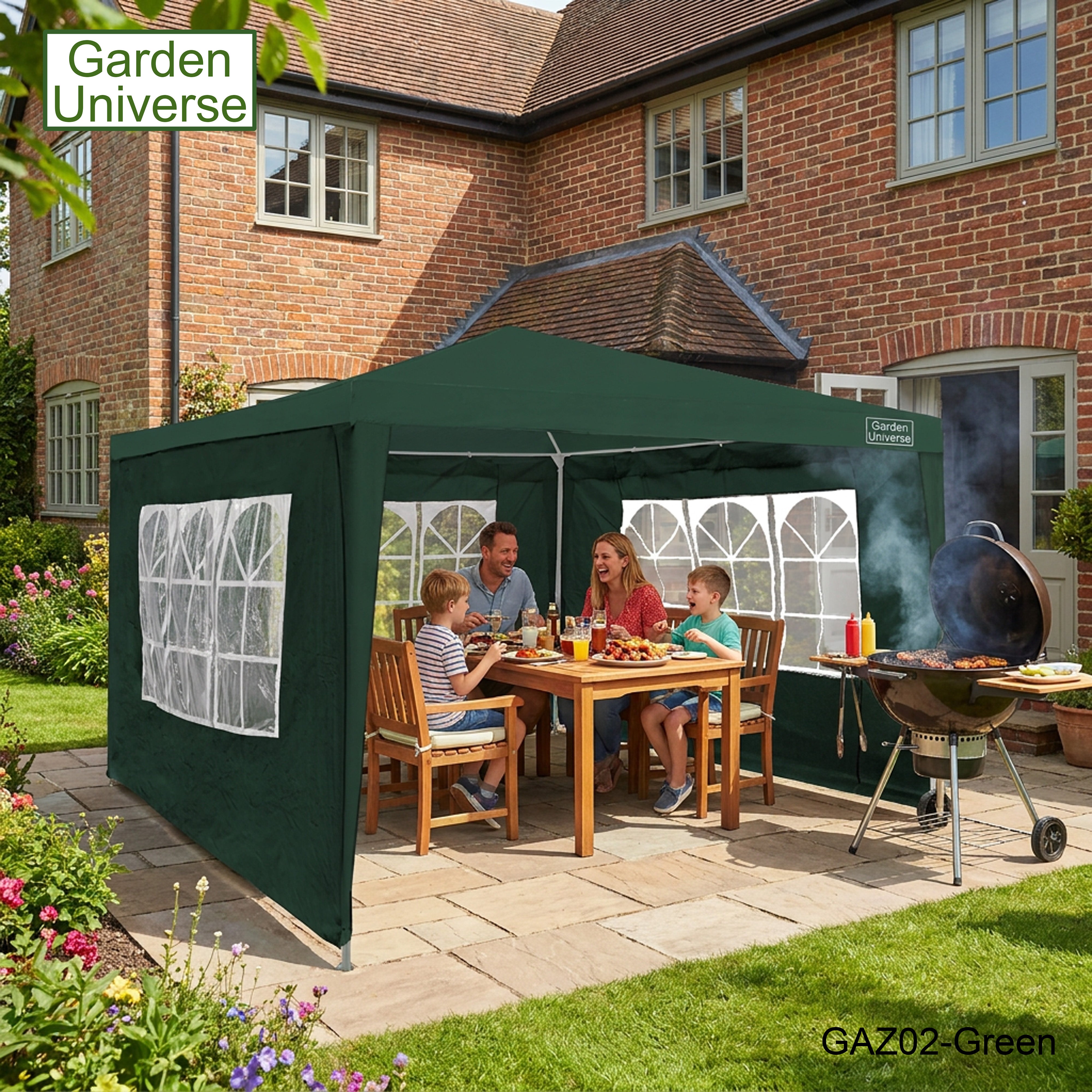 Gazebo 3 x 3m with Four Walls Steel Frame Green GAZ02-Green