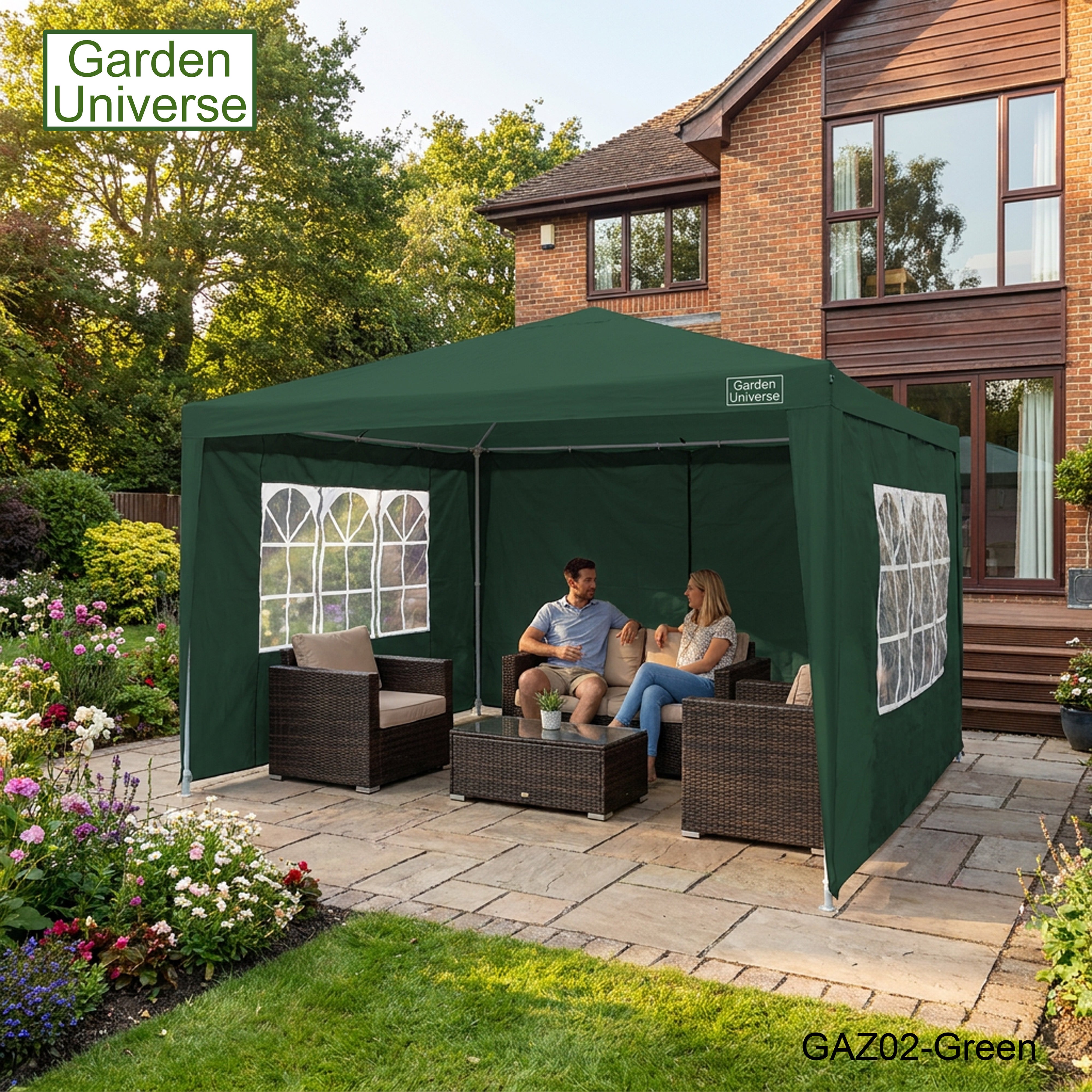 Gazebo 3 x 3m with Four Walls Steel Frame Green GAZ02-Green