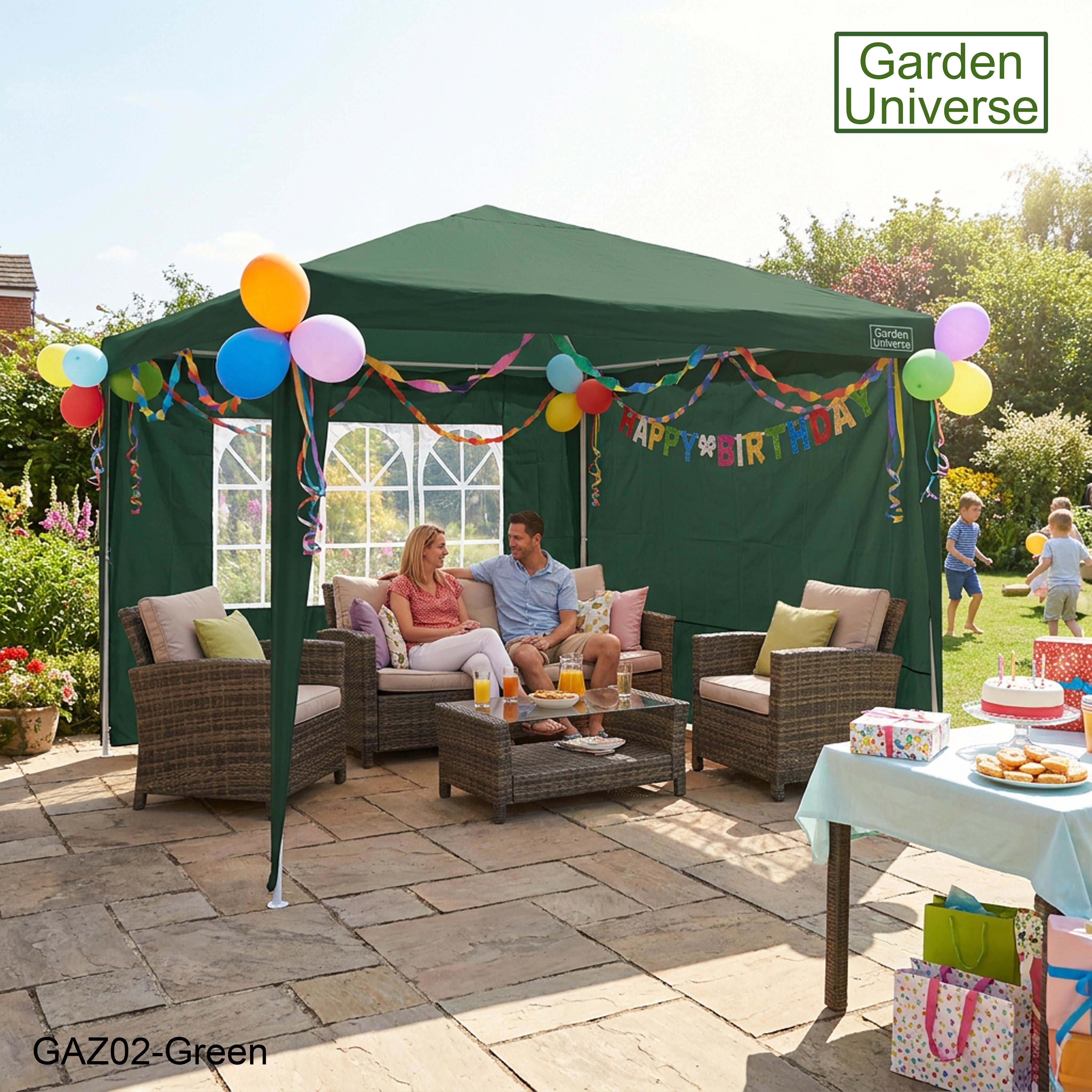 Gazebo 3 x 3m with Four Walls Steel Frame Green GAZ02-Green