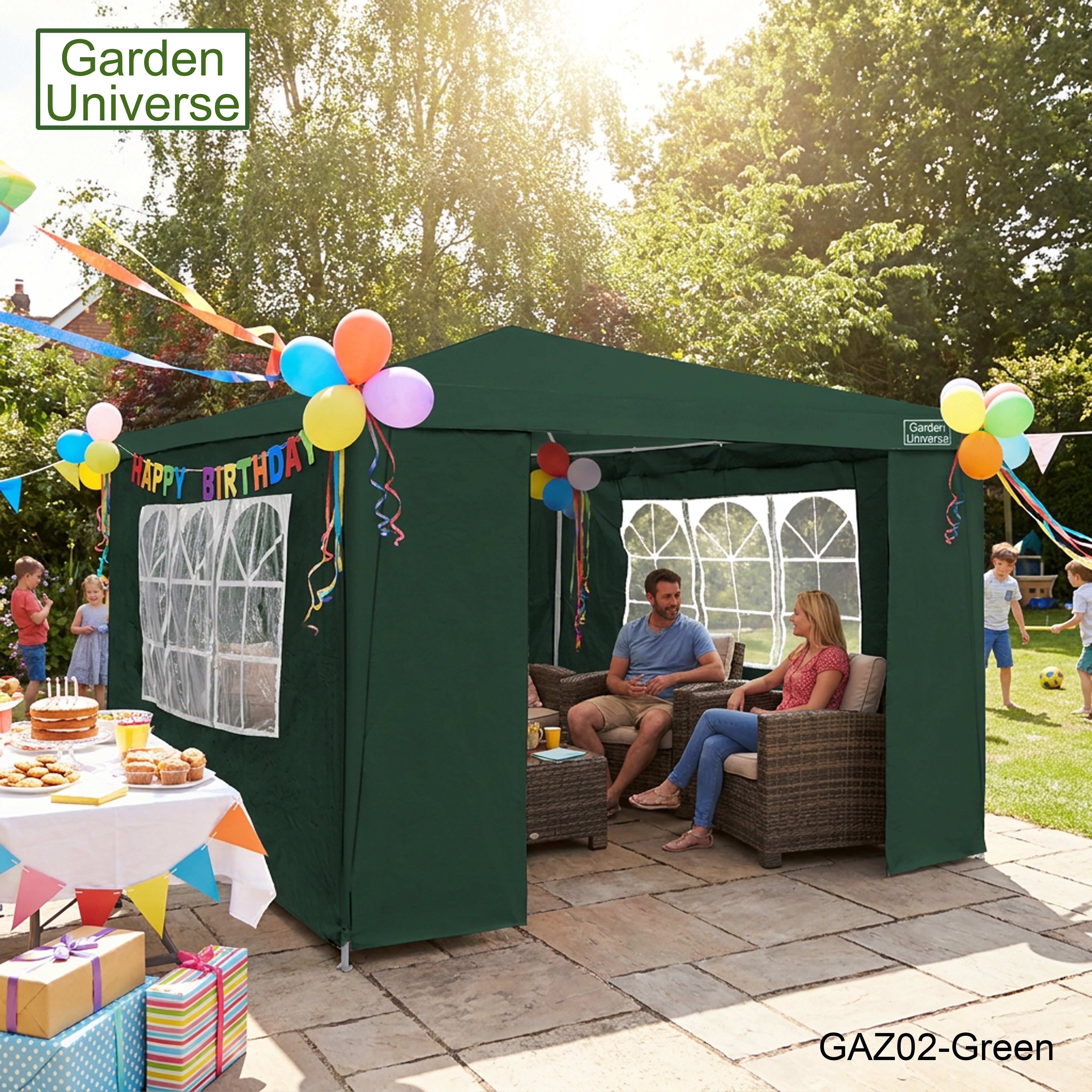 Gazebo 3 x 3m with Four Walls Steel Frame Green GAZ02-Green