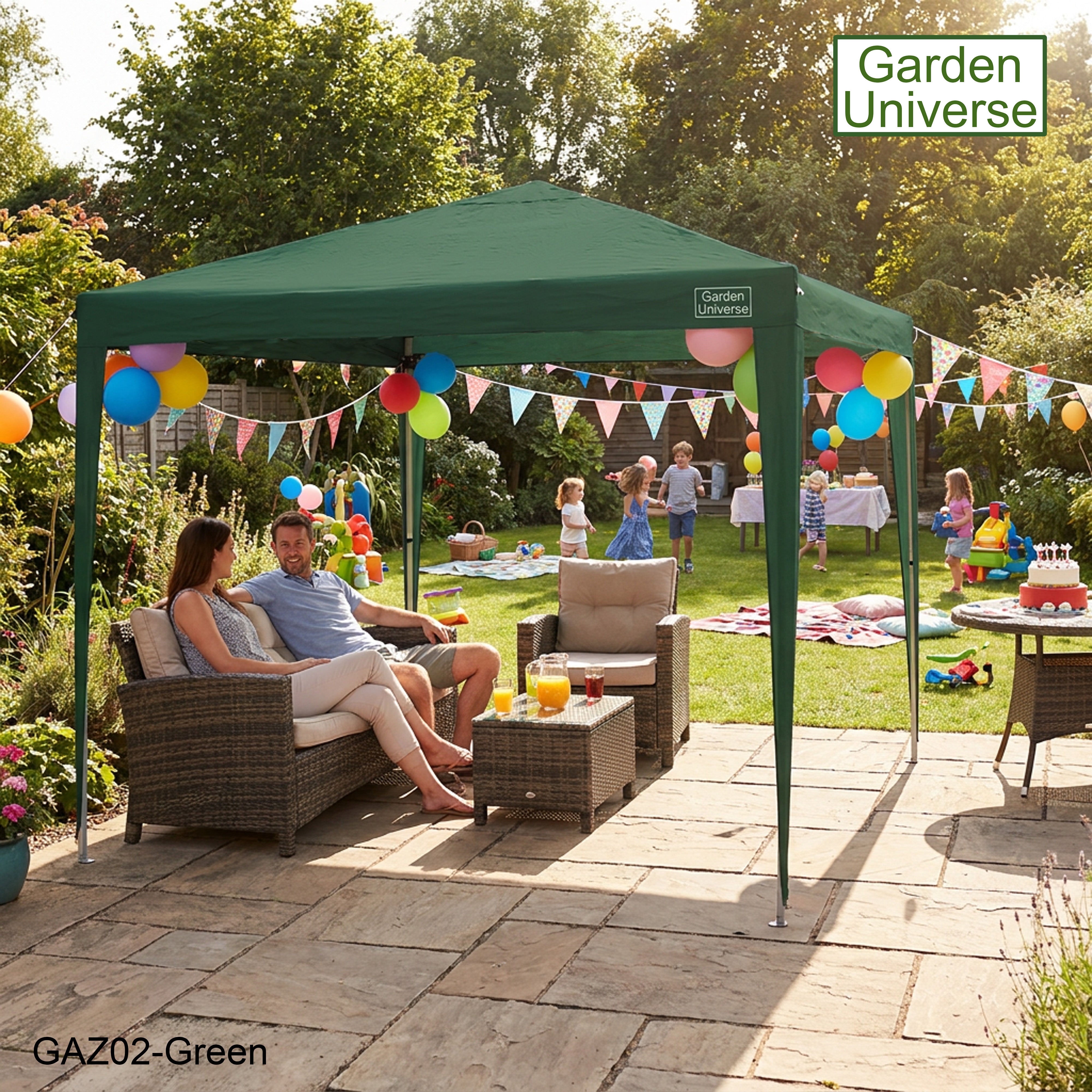 Gazebo 3 x 3m with Four Walls Steel Frame Green GAZ02-Green