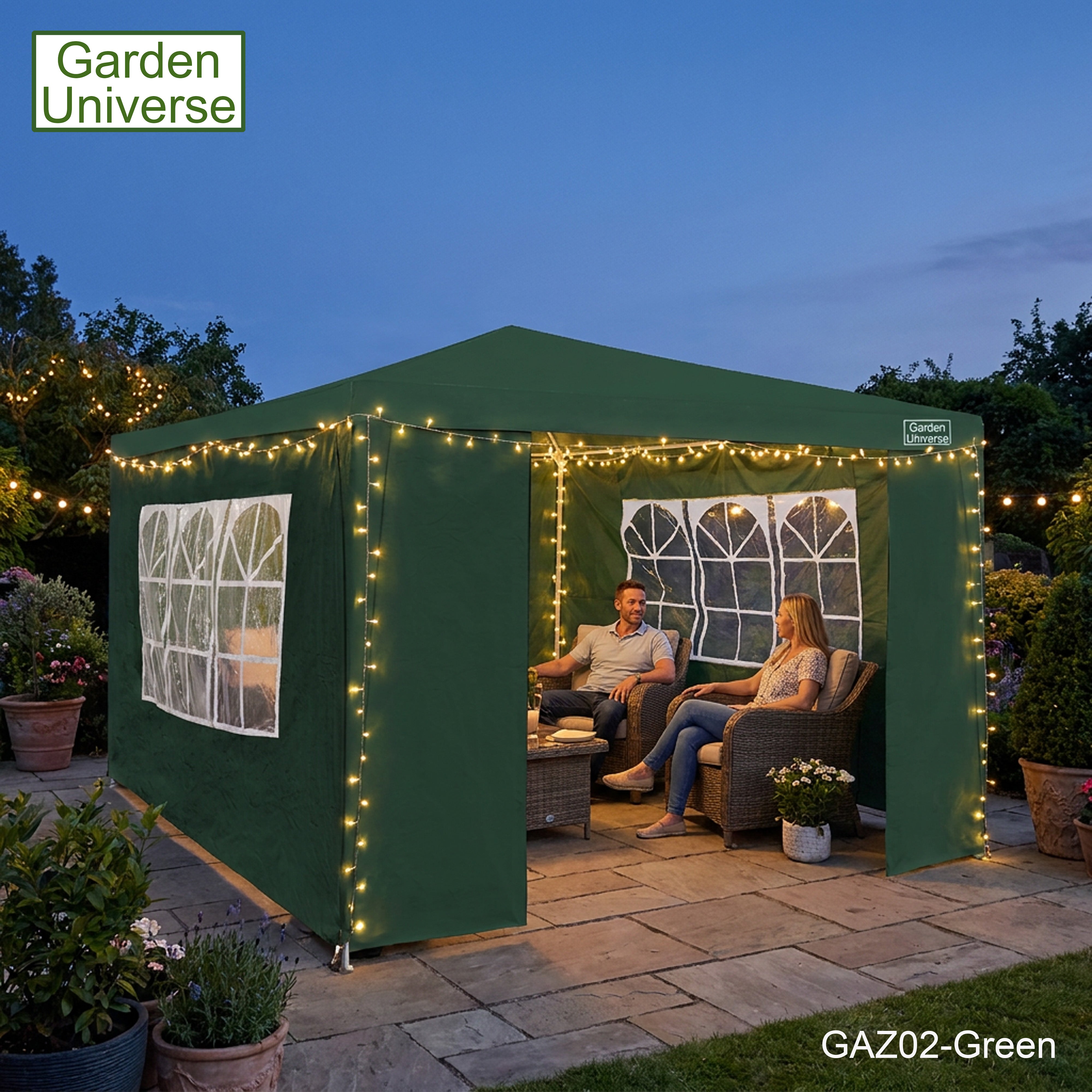 Gazebo 3 x 3m with Four Walls Steel Frame Green GAZ02-Green