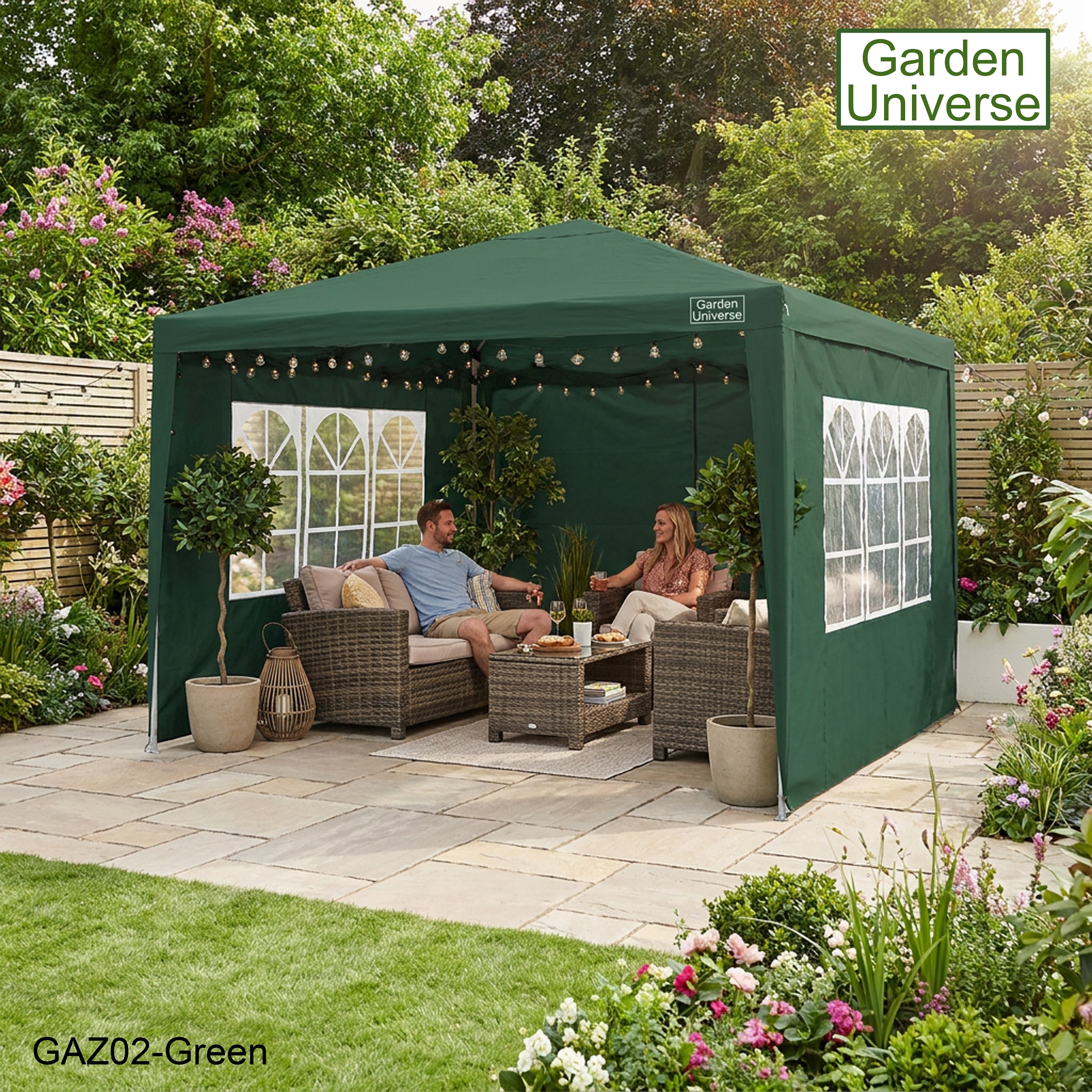 Gazebo 3 x 3m with Four Walls Steel Frame Green GAZ02-Green