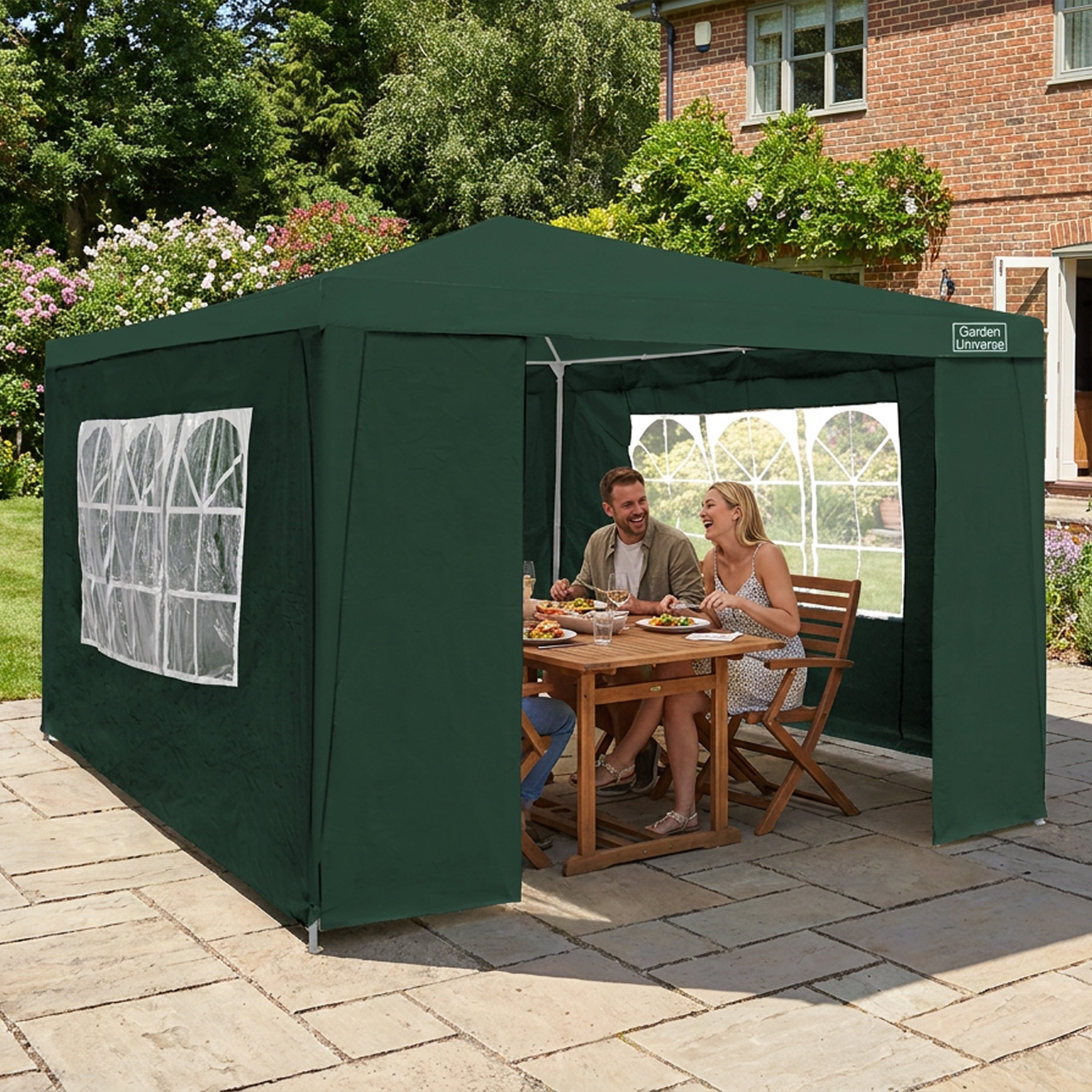 Gazebo 3 x 3m with Four Walls Steel Frame Green GAZ02-Green