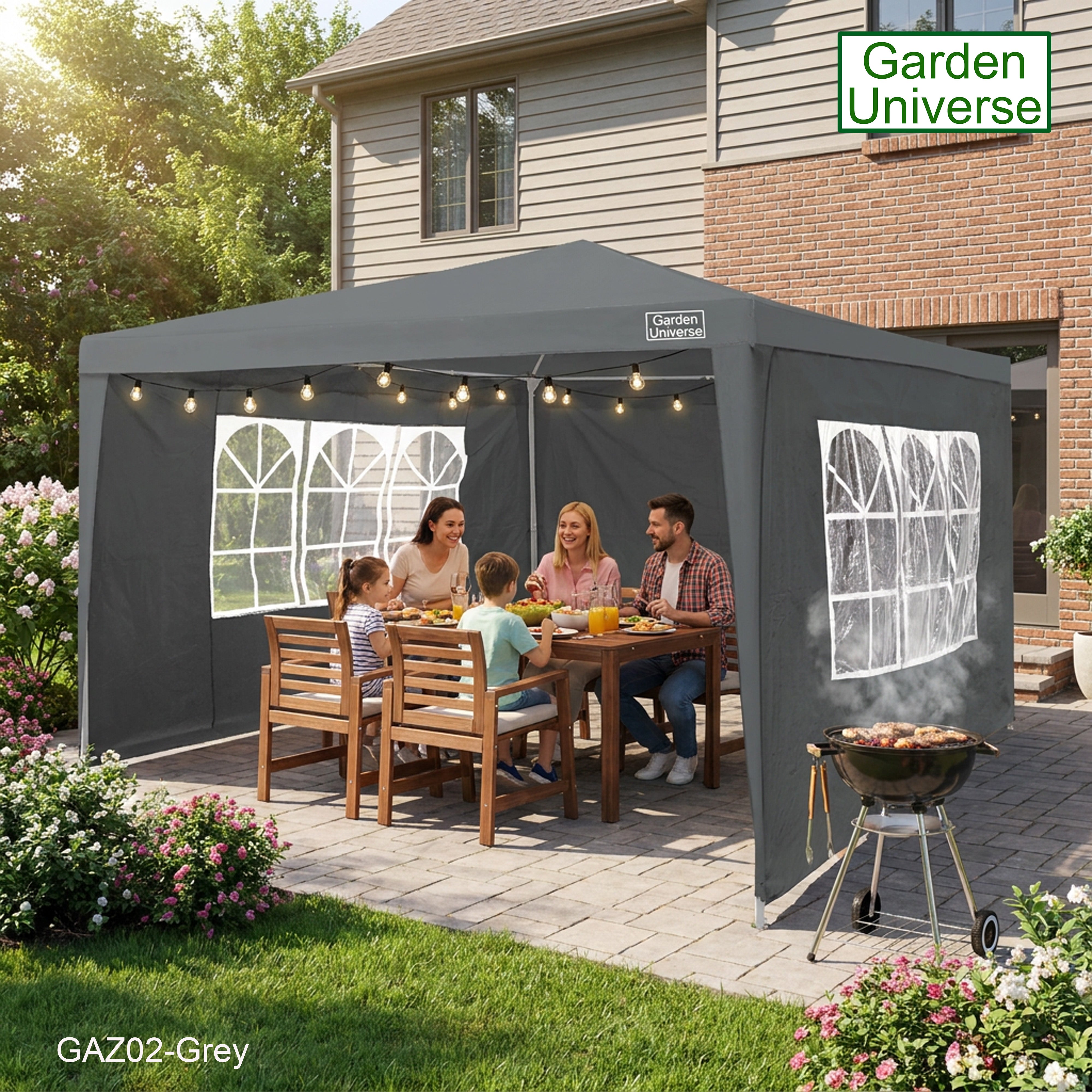 Gazebo 3 x 3m with Four Walls Steel Frame Grey GAZ02-Grey