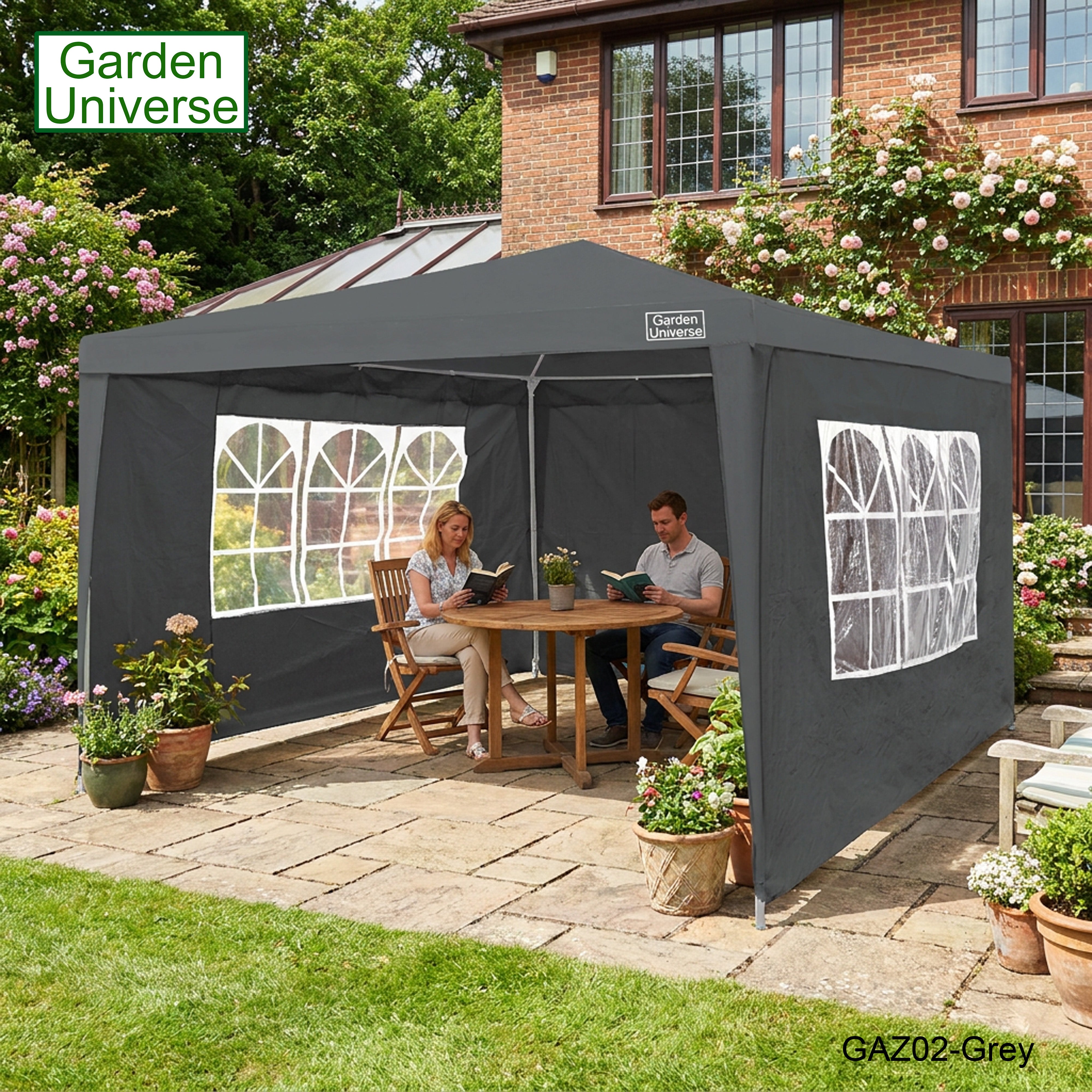 Gazebo 3 x 3m with Four Walls Steel Frame Grey GAZ02-Grey