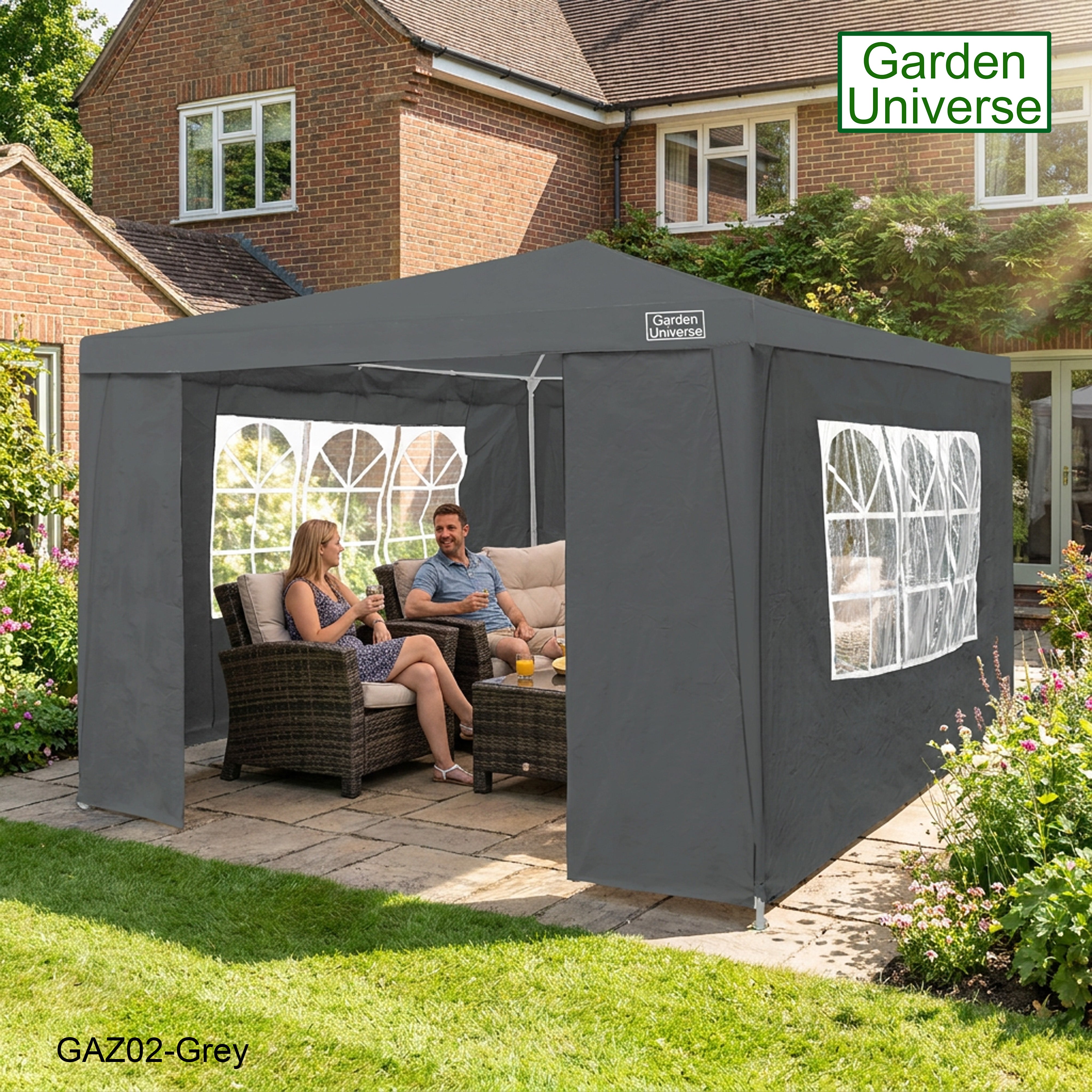 Gazebo 3 x 3m with Four Walls Steel Frame Grey GAZ02-Grey