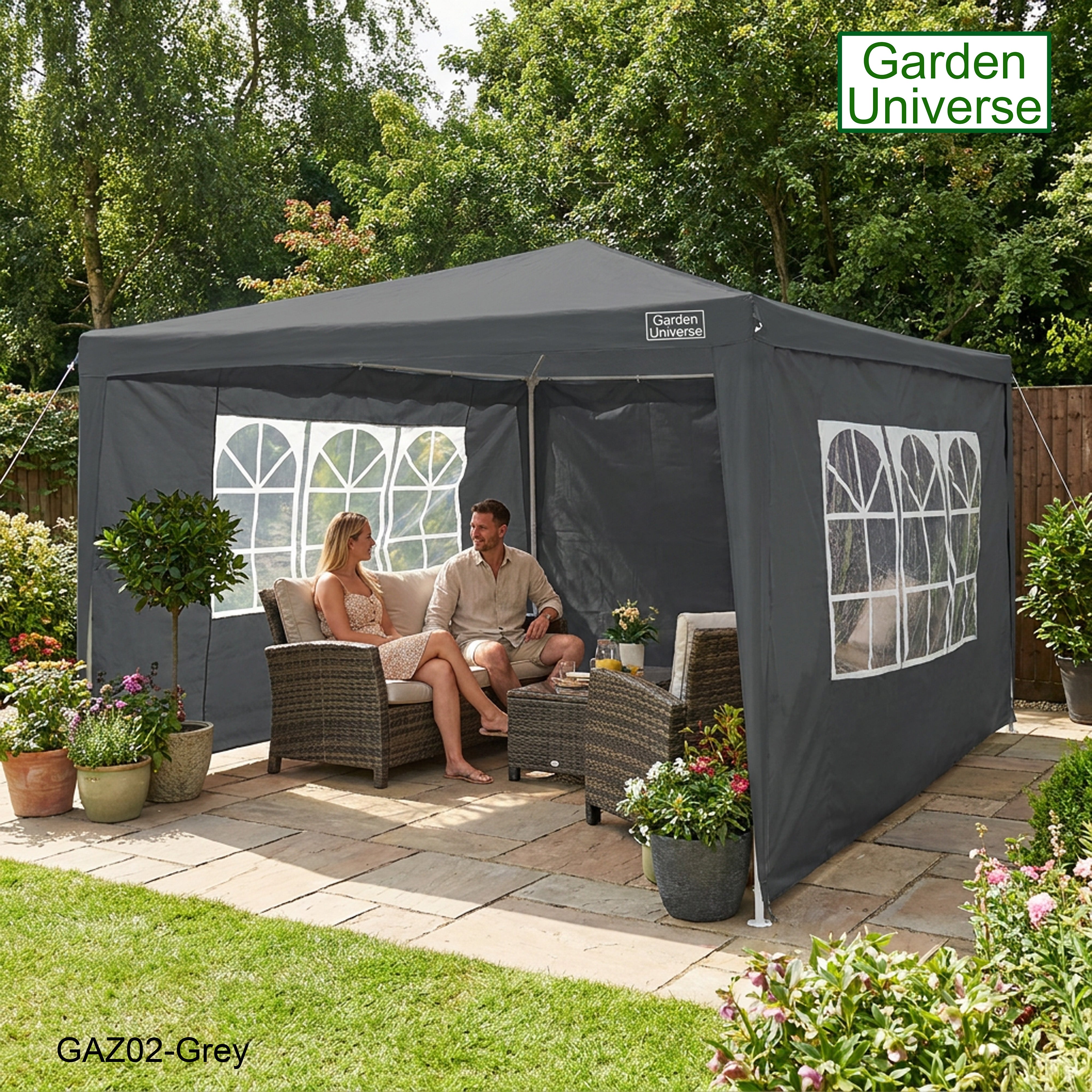 Gazebo 3 x 3m with Four Walls Steel Frame Grey GAZ02-Grey