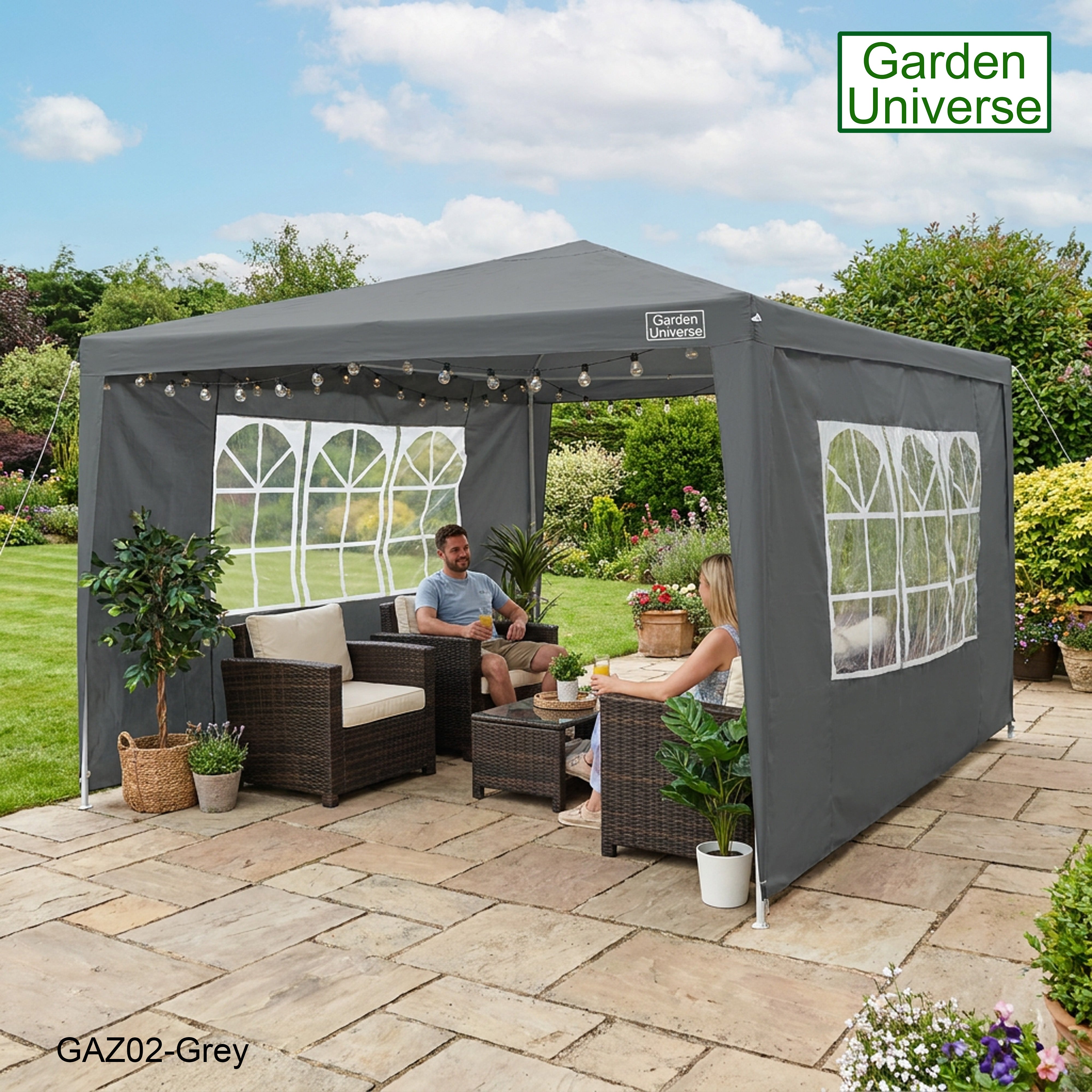 Gazebo 3 x 3m with Four Walls Steel Frame Grey GAZ02-Grey