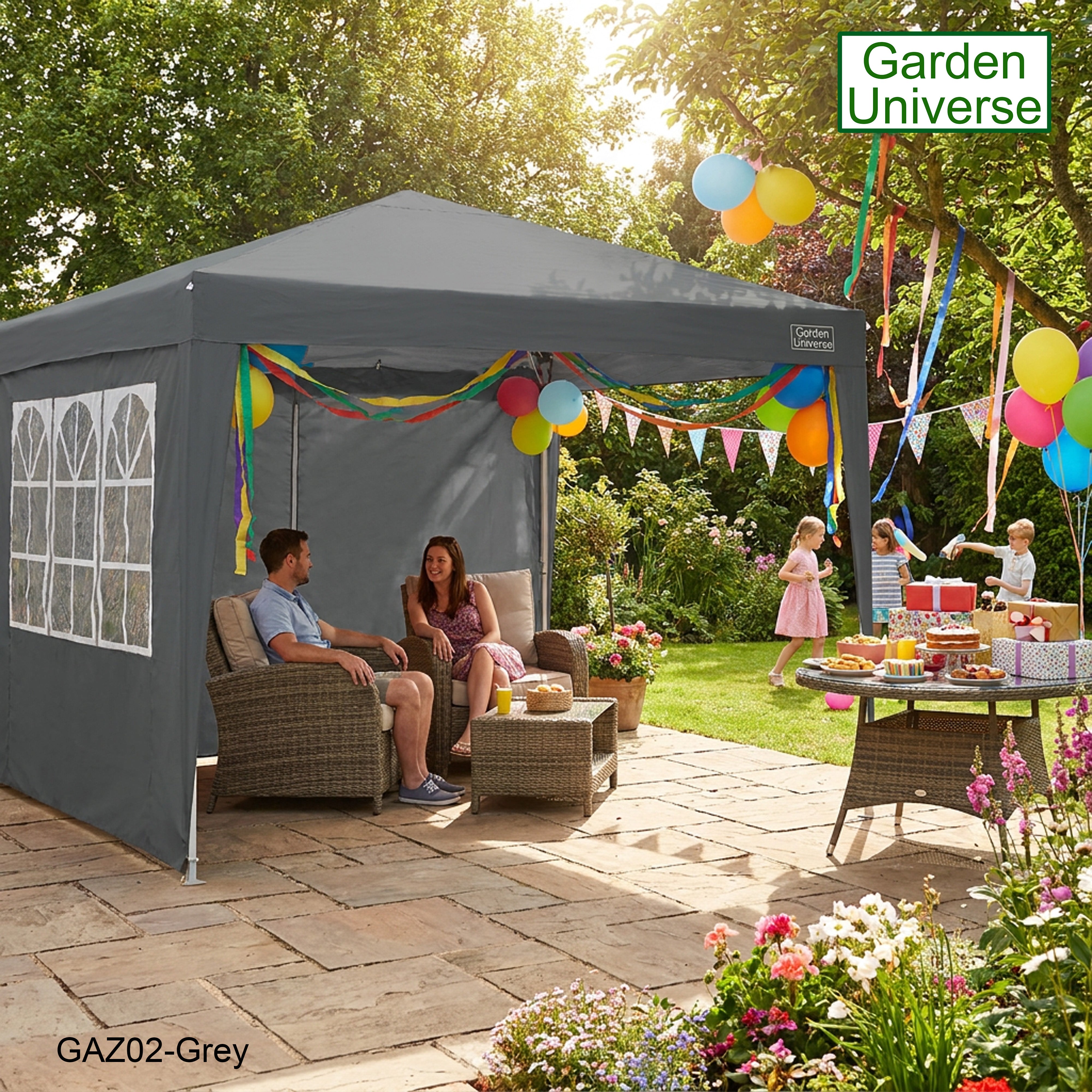Gazebo 3 x 3m with Four Walls Steel Frame Grey GAZ02-Grey