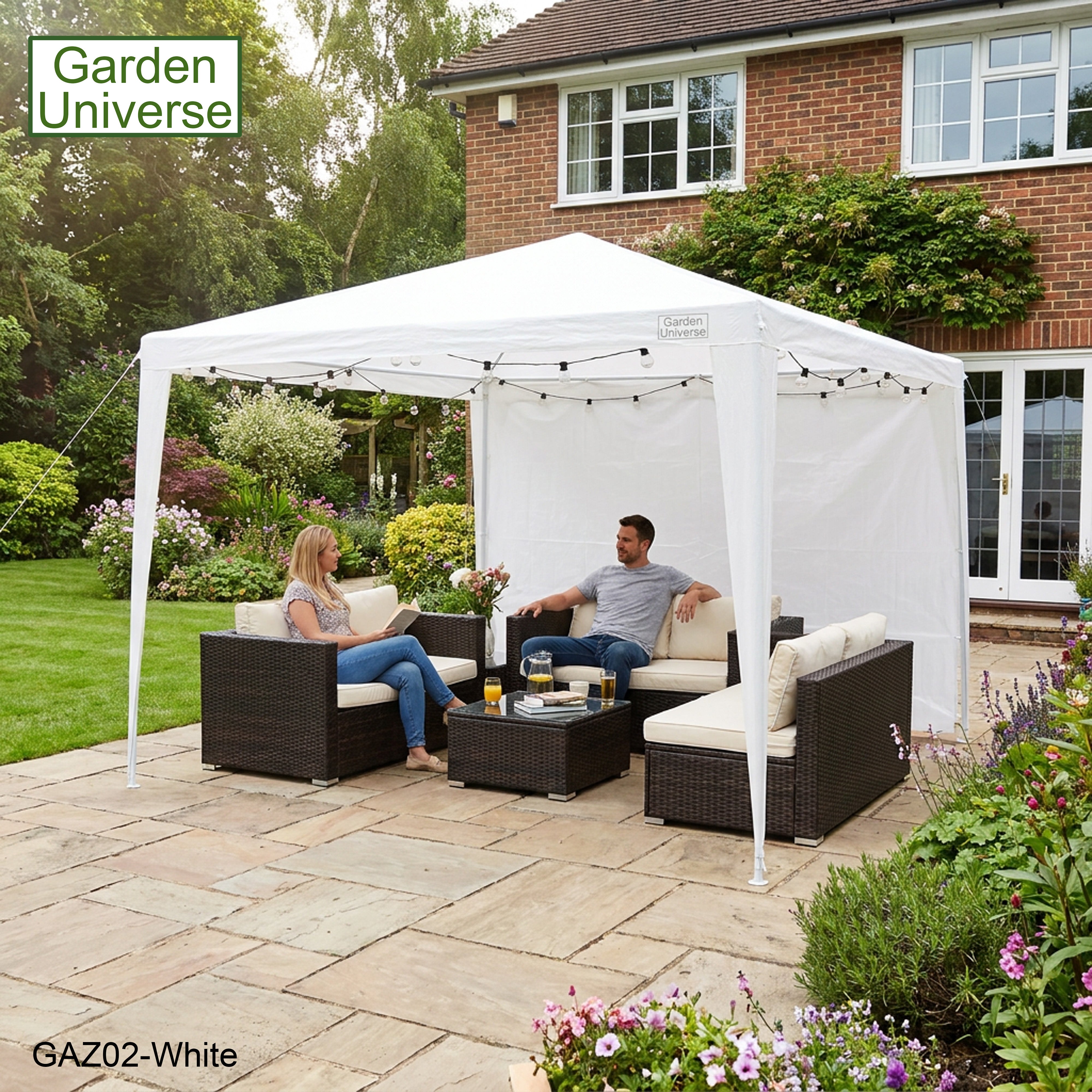 Gazebo 3 x 3m with Four Walls Steel Frame White GAZ02-White