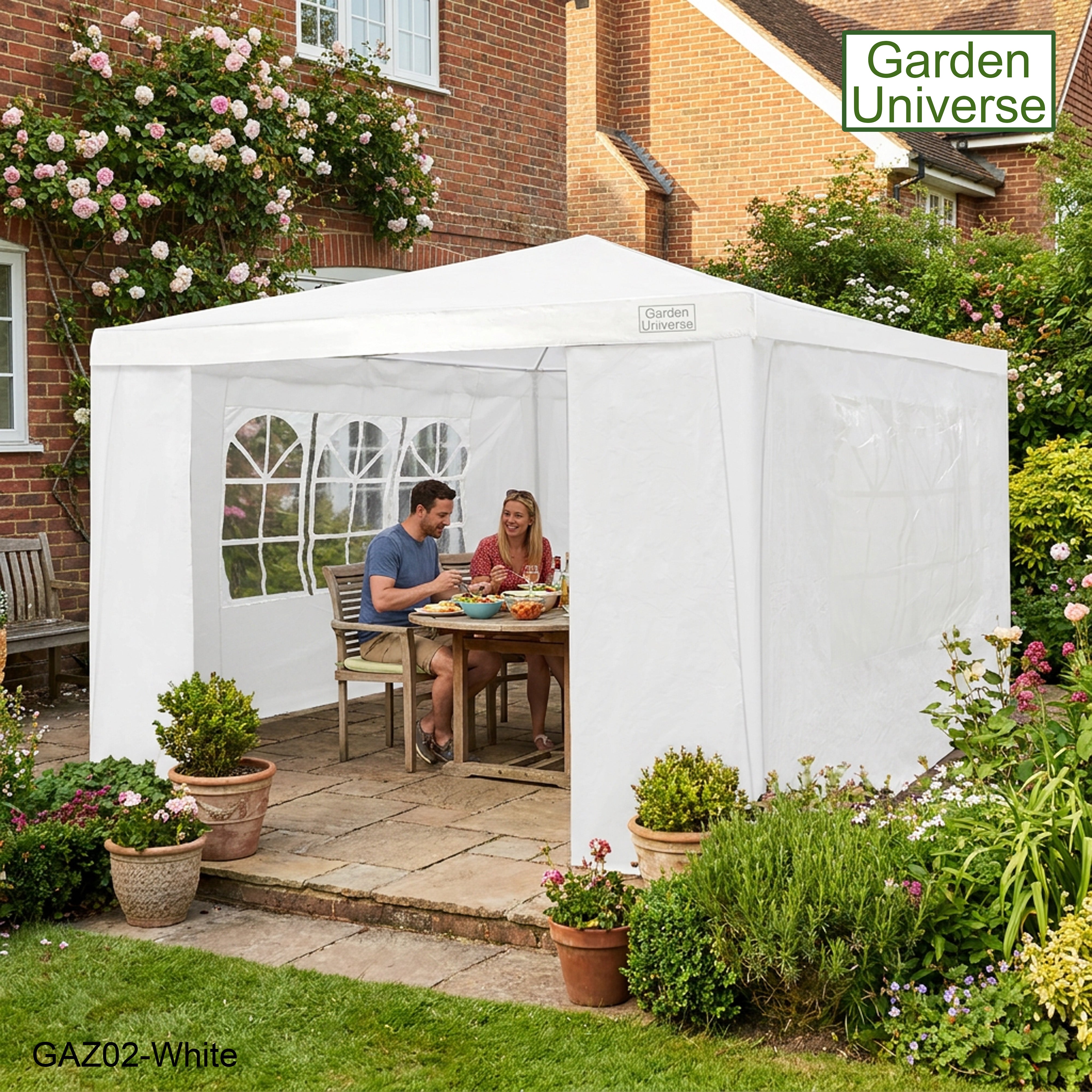 Gazebo 3 x 3m with Four Walls Steel Frame White GAZ02-White