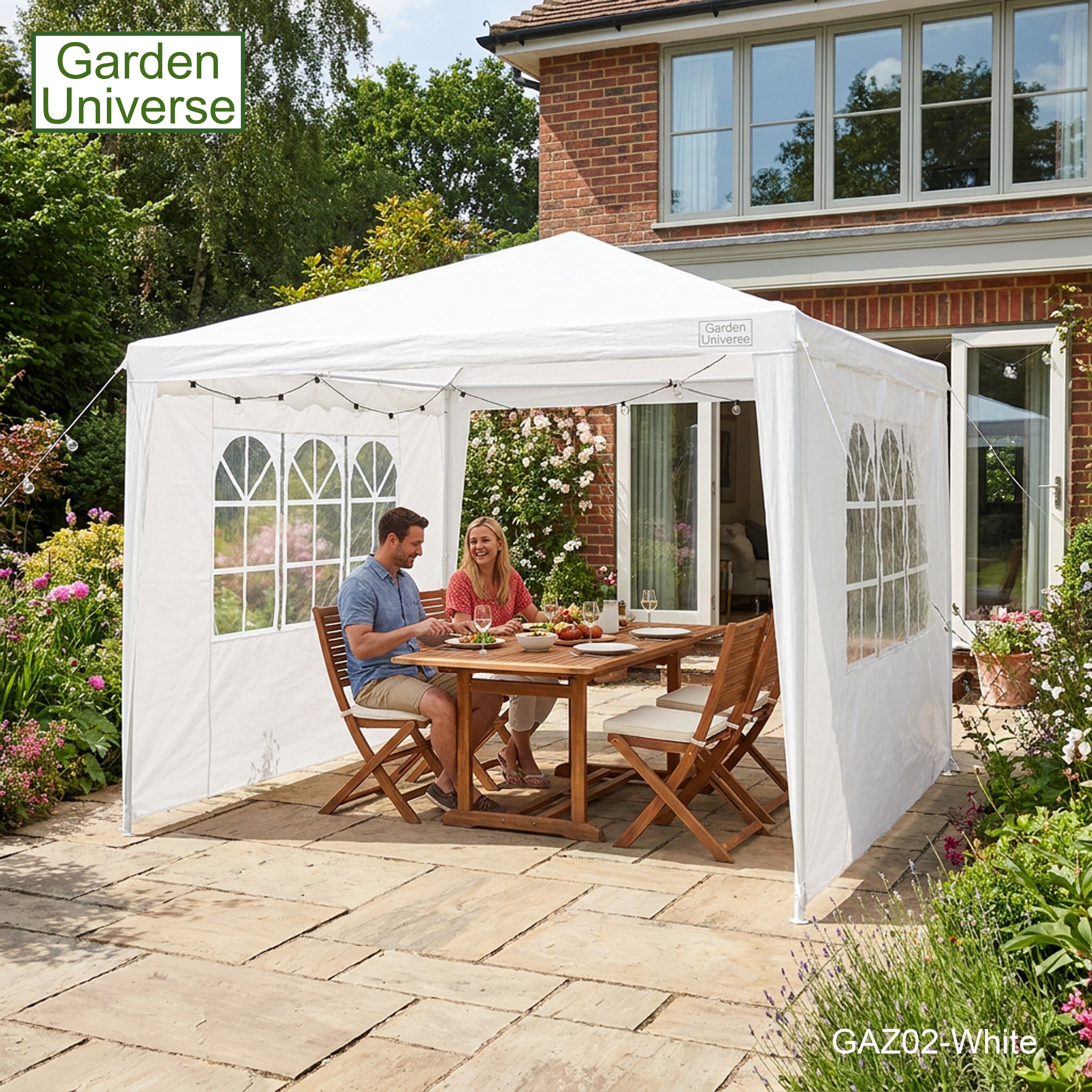 Gazebo 3 x 3m with Four Walls Steel Frame White GAZ02-White
