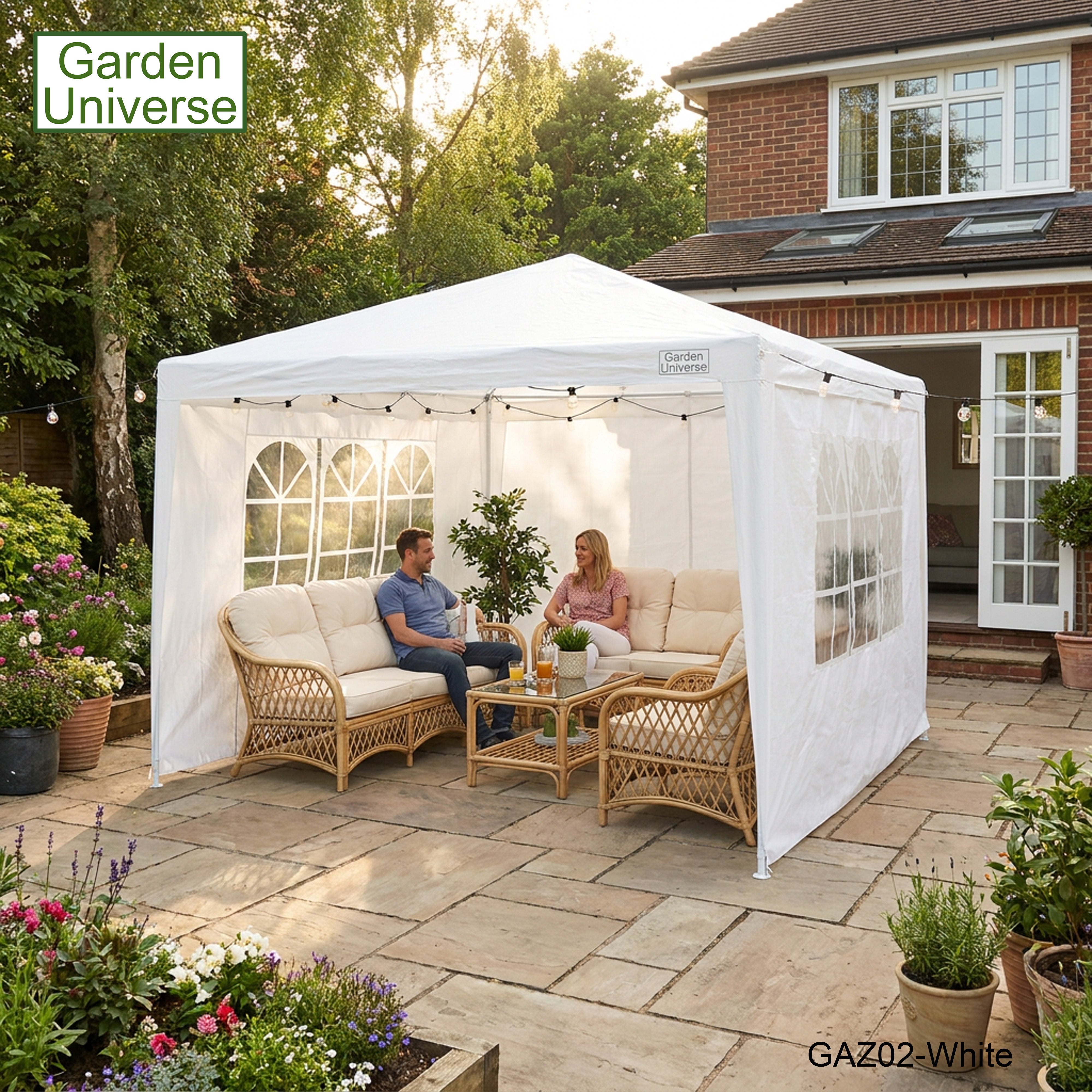 Gazebo 3 x 3m with Four Walls Steel Frame White GAZ02-White