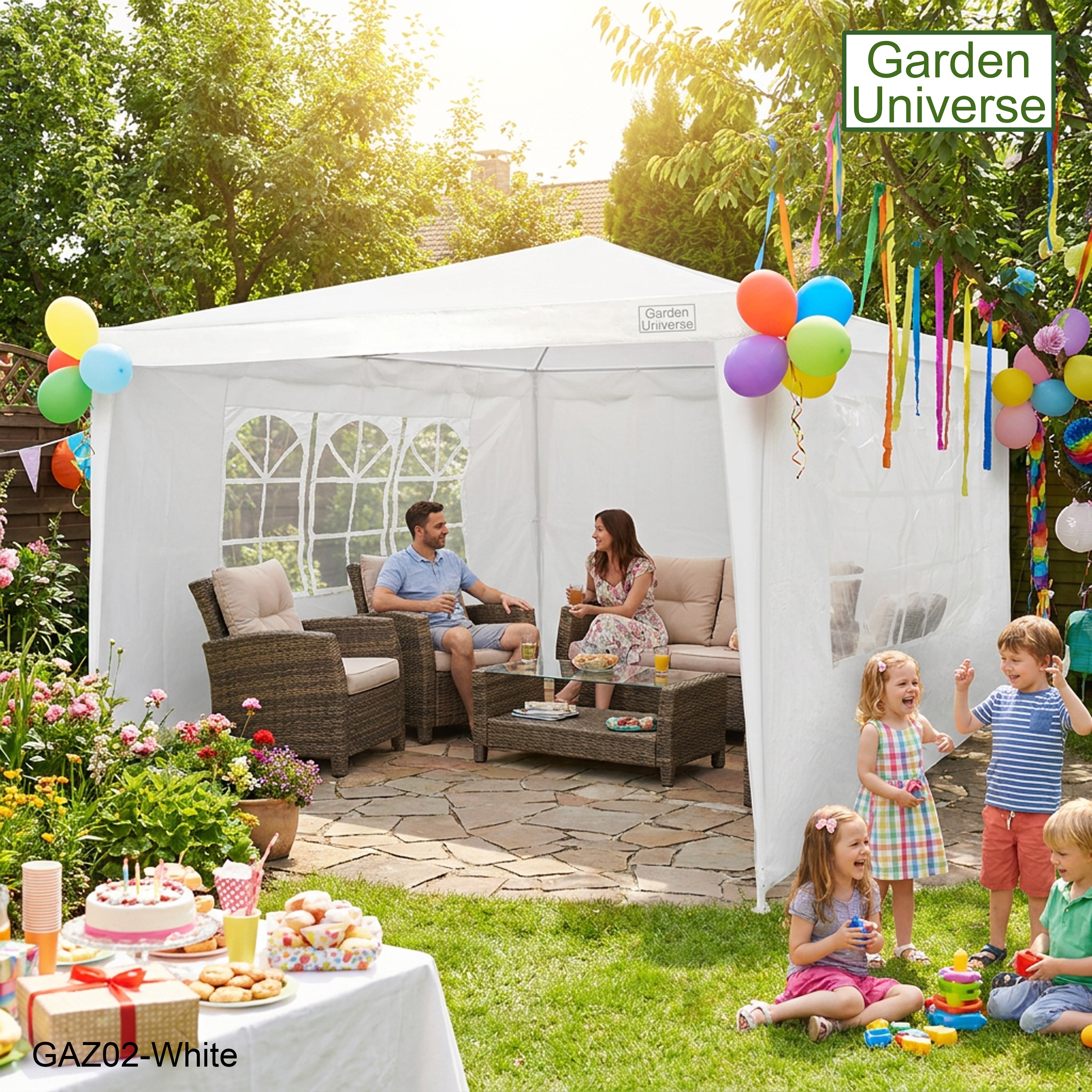 Gazebo 3 x 3m with Four Walls Steel Frame White GAZ02-White