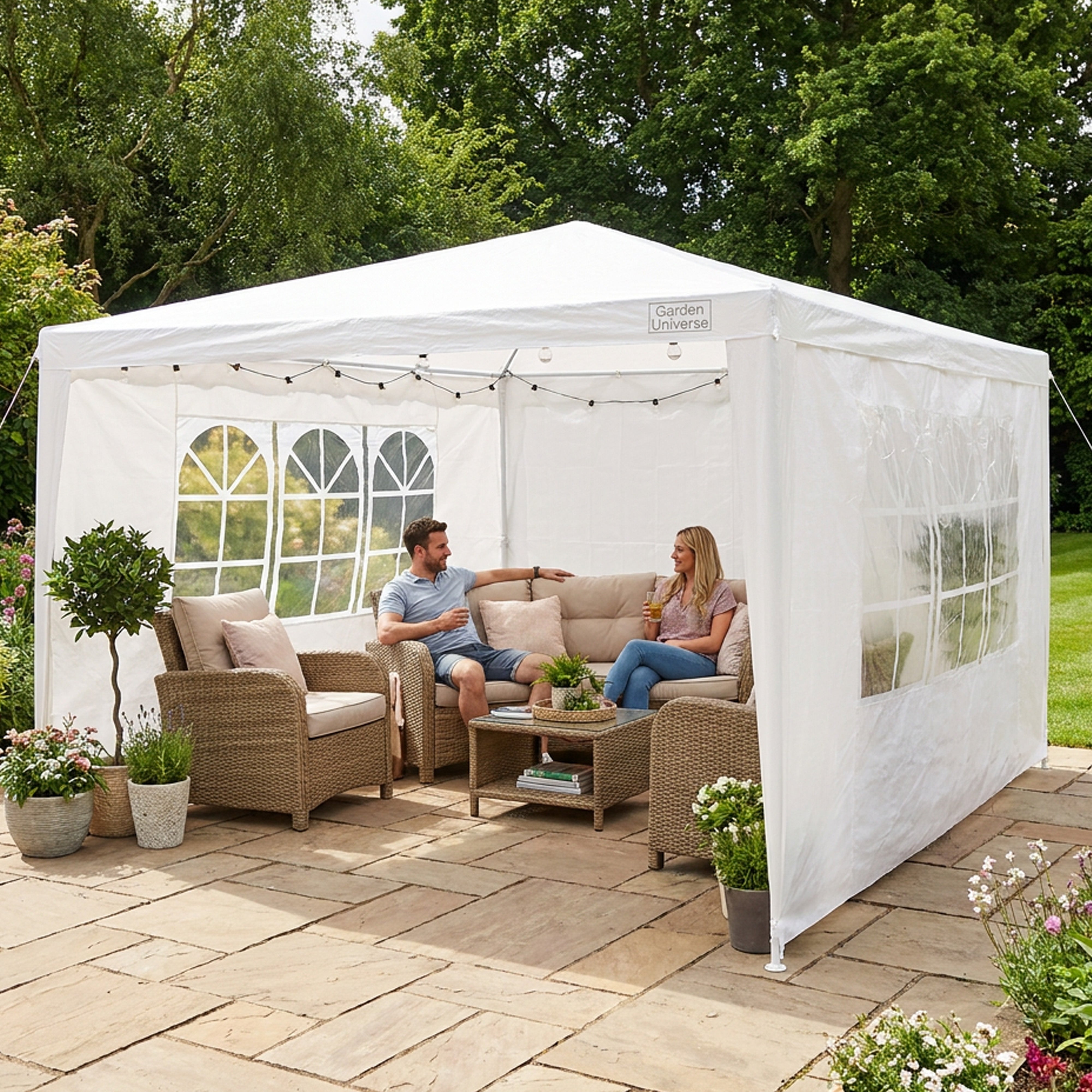 Gazebo 3 x 3m with Four Walls Steel Frame White GAZ02-White
