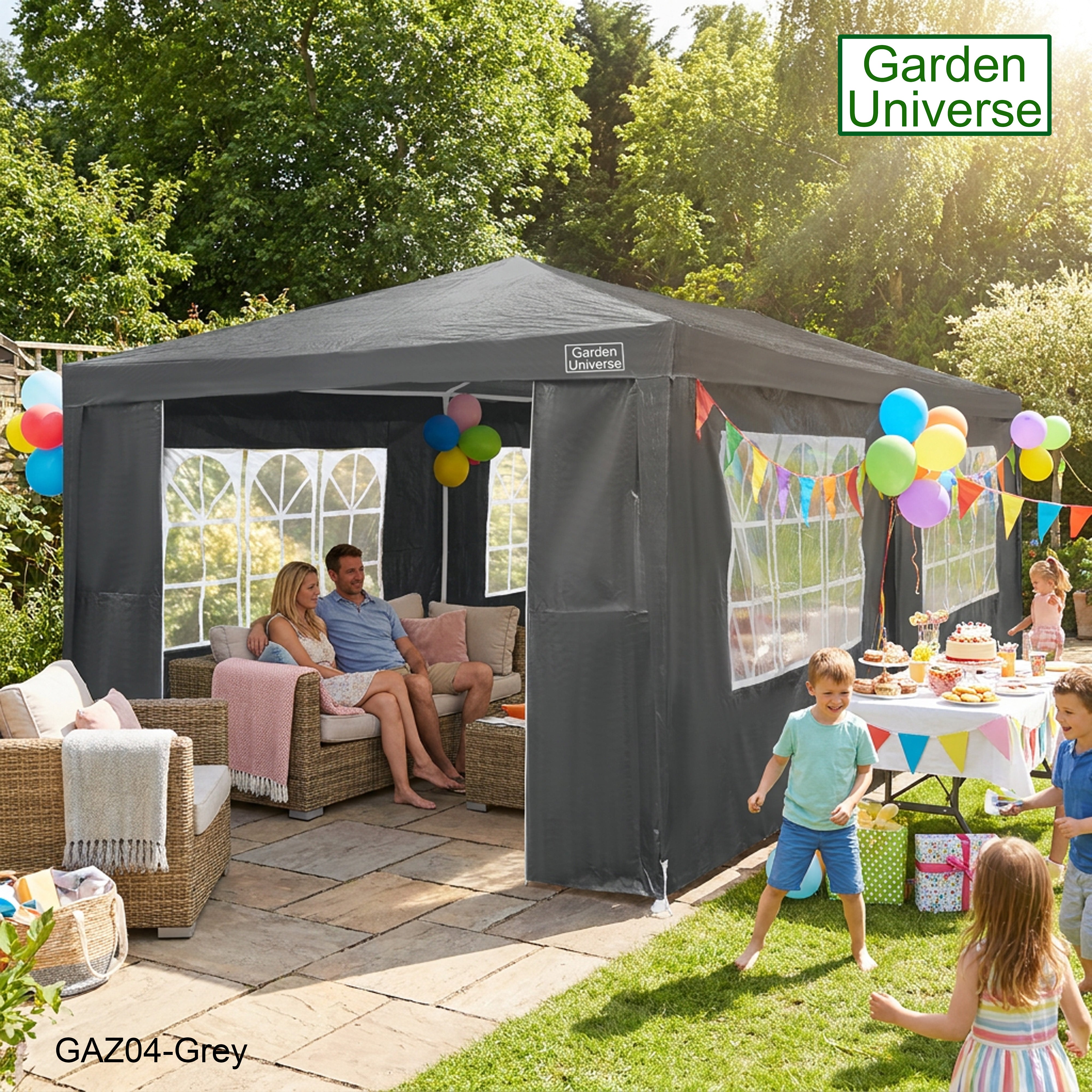 Gazebo 3m x 6m Party Tent with Four Walls Steel Frame XL Marquee - GAZ04-Grey