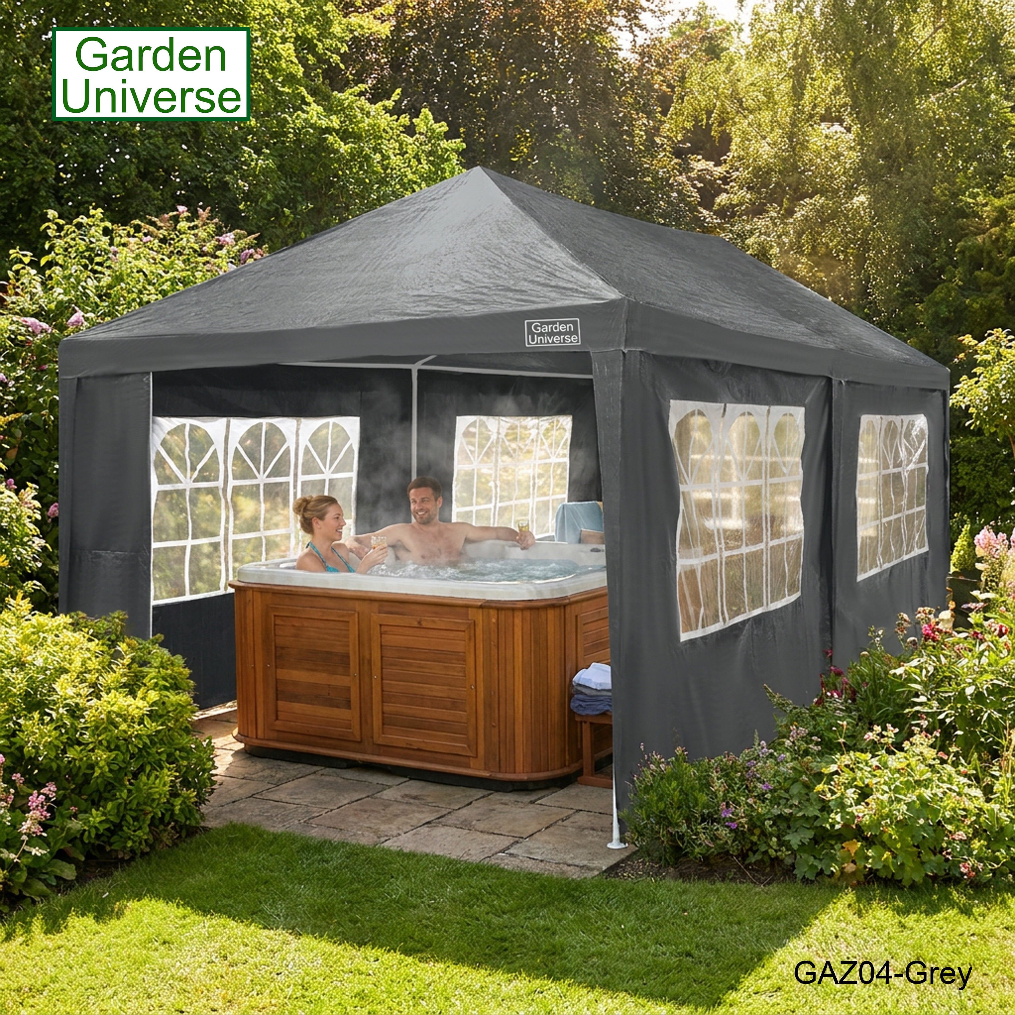 Gazebo 3m x 6m Party Tent with Four Walls Steel Frame XL Marquee - GAZ04-Grey